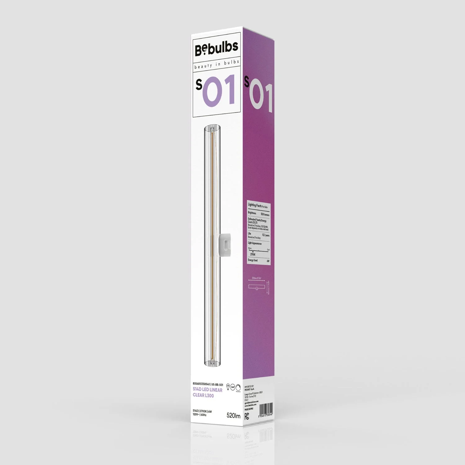 Ampoule linéaire LED transparente S14d 120V CRI 90 - longueur 300 mm 6W 520Lm 2700K 120V Dimmable - S01 - Image 5