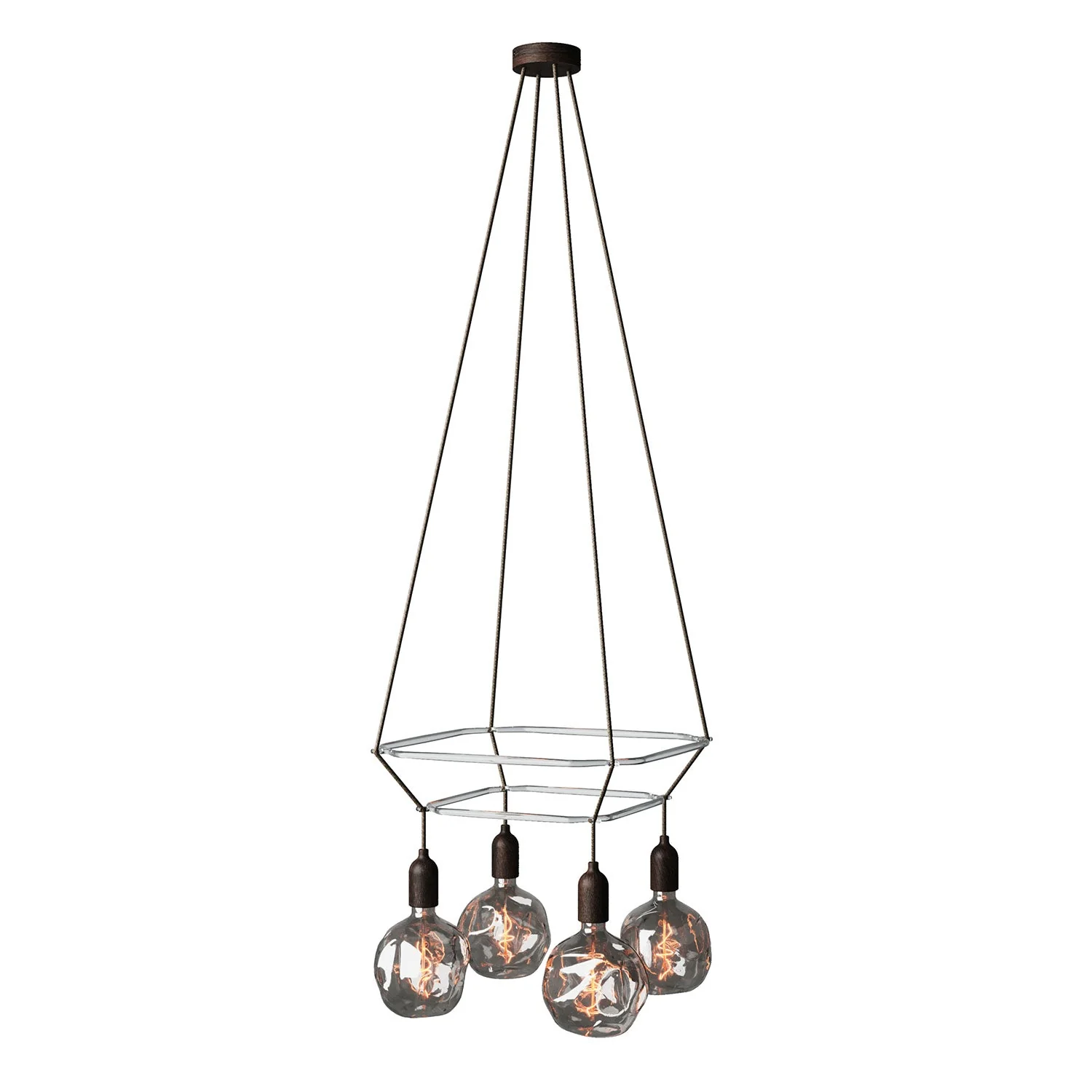 Lustre 2 Cage à 4 descentes Globe Bumped - Effet Wengé