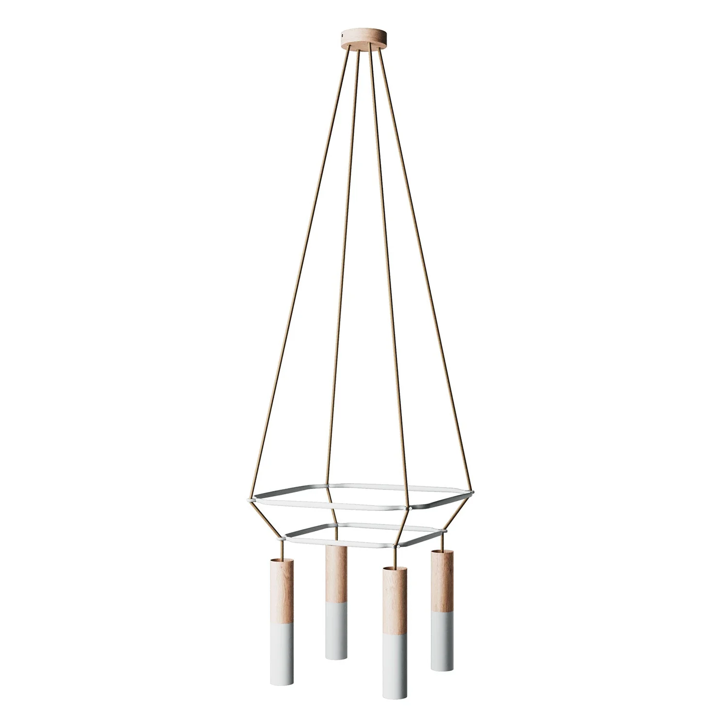 Suspension 2 Cage à 4 descentes Tub-E14 Double - Blanc mat