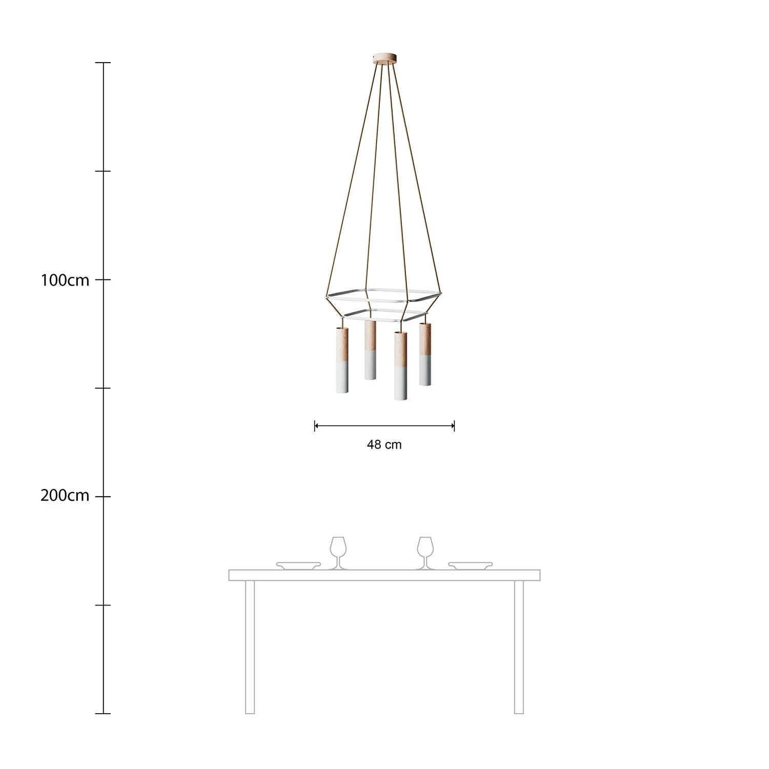 Suspension 2 Cage à 4 descentes Tub-E14 Double - Blanc mat - Image 6