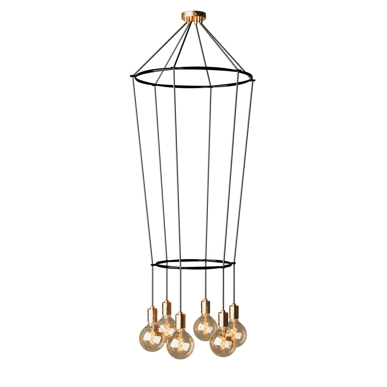 Lustre 2 Cage à 6 descentes Globe - Laiton