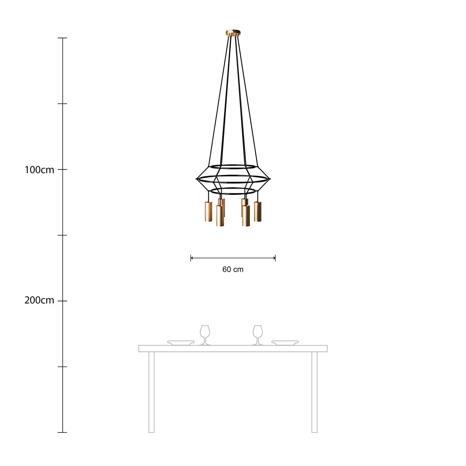 Lustre 3 Cage à 4 descentes Tub-E14 - Bronze satiné - Image 6