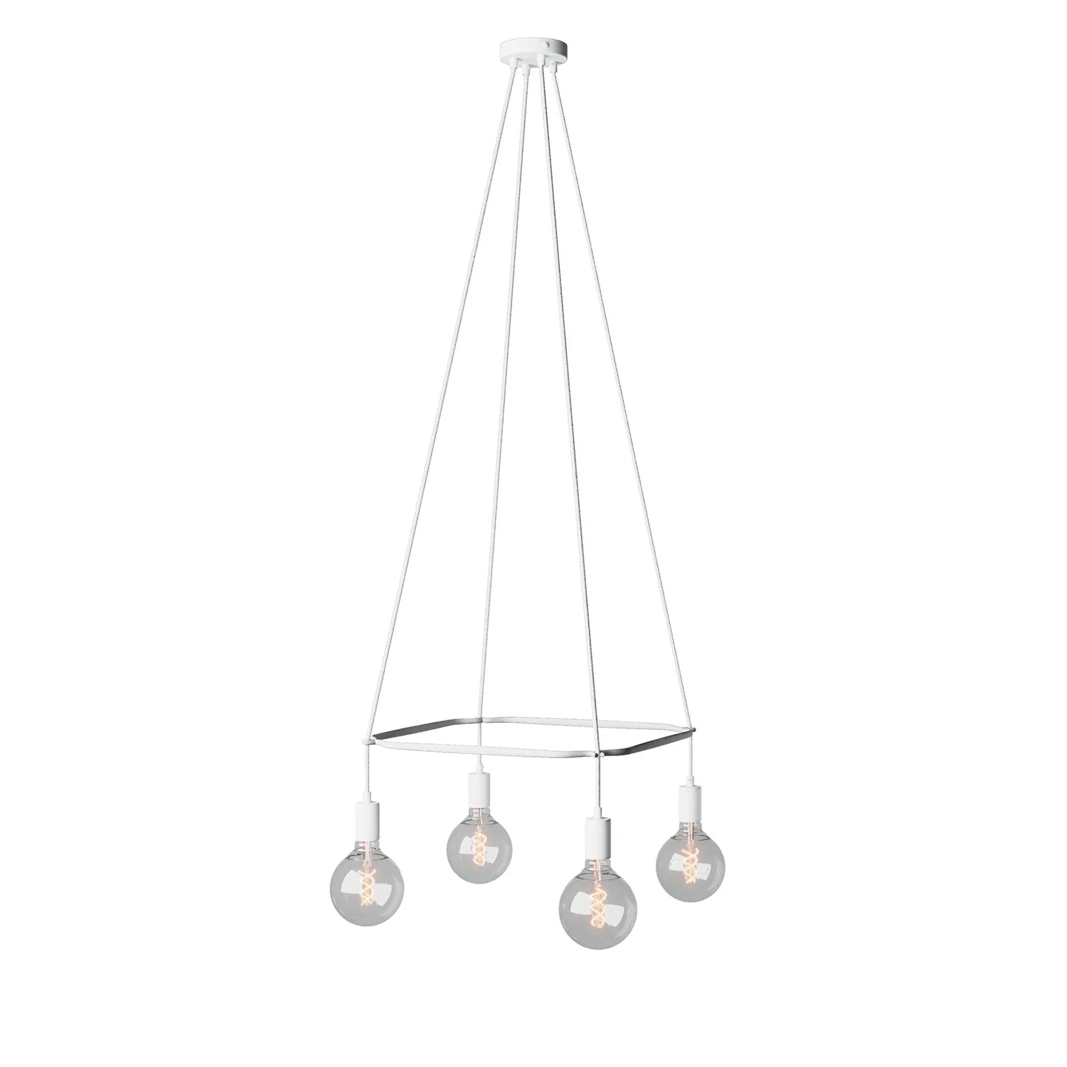 Lustre Cage à 4 descentes Globe - Blanc mat