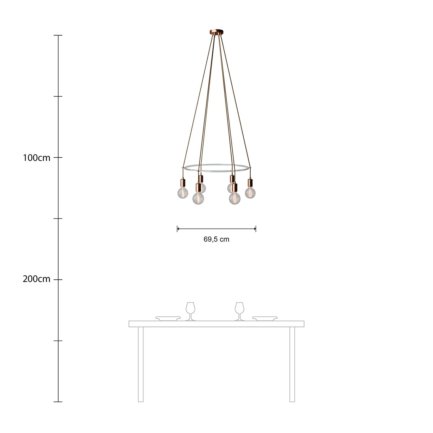 Lustre Cage à 6 descentes Globe - Cuivre satiné - Image 6