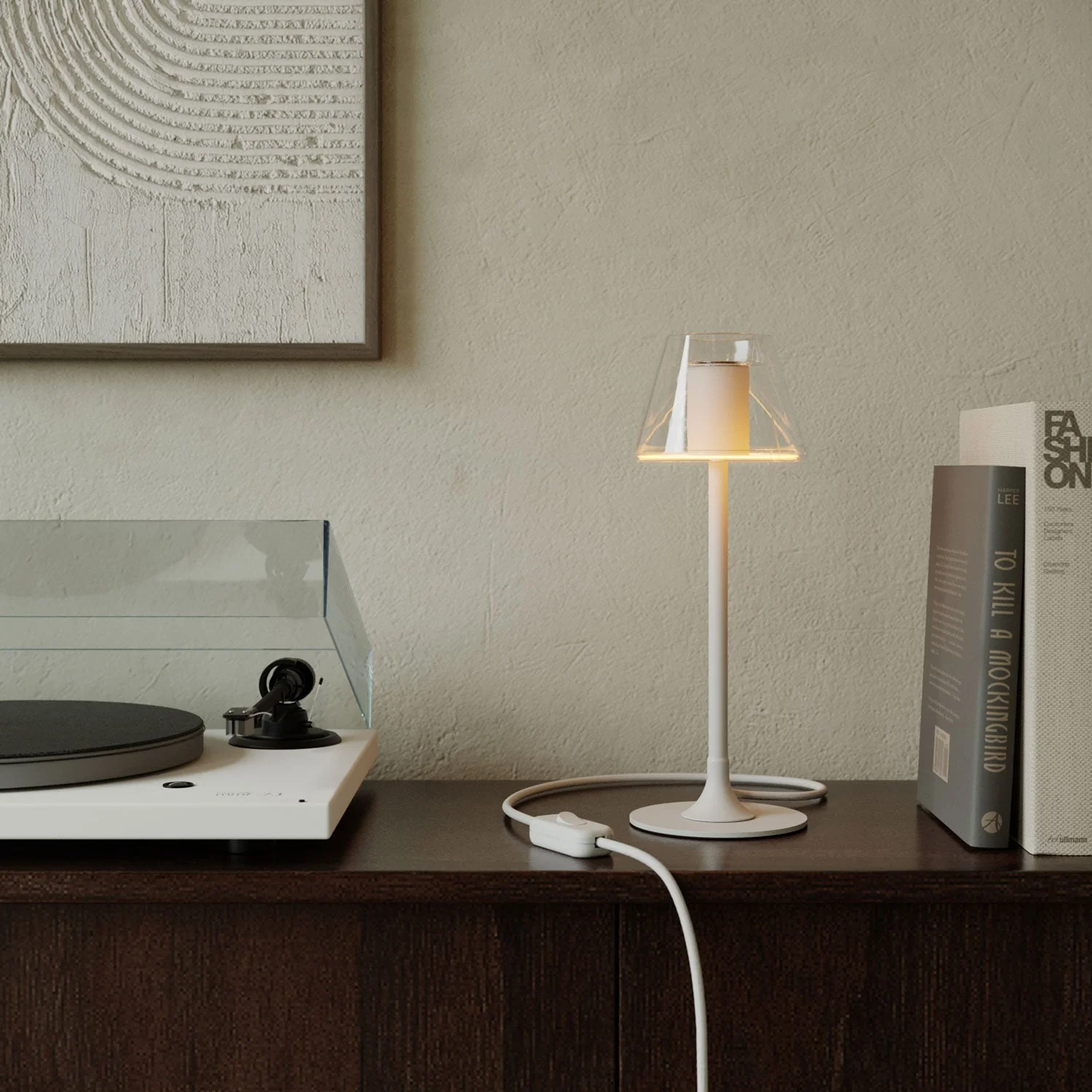MAG-Y table lamp with round metal base and transparent Ghost Mini Cone bulb - Blanc mat - Image 2