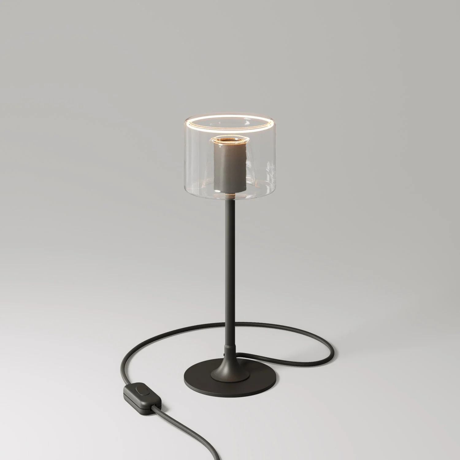 Lampe de table MAG-Y avec base métallique ronde et ampoule Ghost G03 transparente - Noir