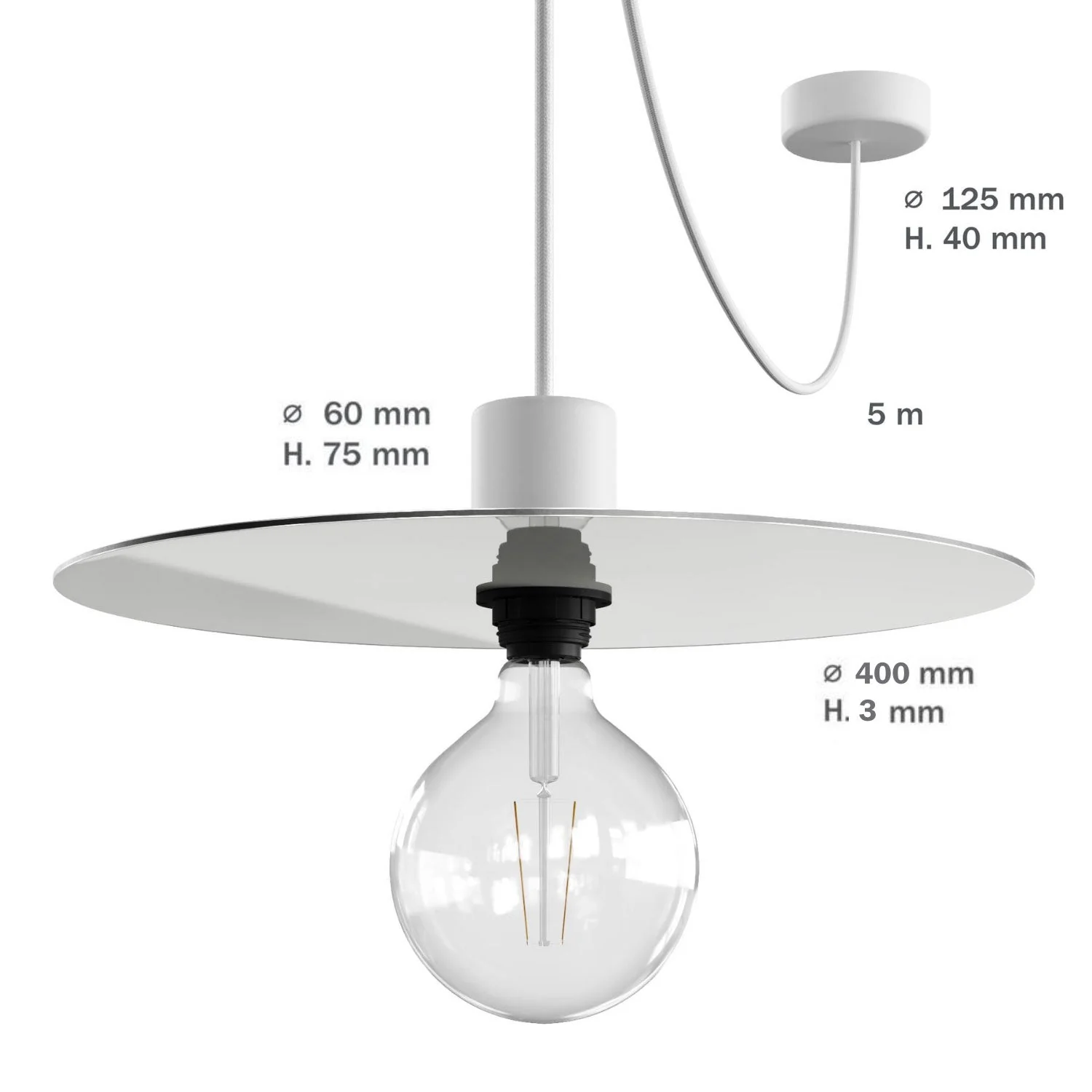 Modulair ELEGANT Lampe avec 5 m de câble textile, abat-jour Ellepì, pavillon et douille en silicone IP65 waterproof - Blanc - Image 6