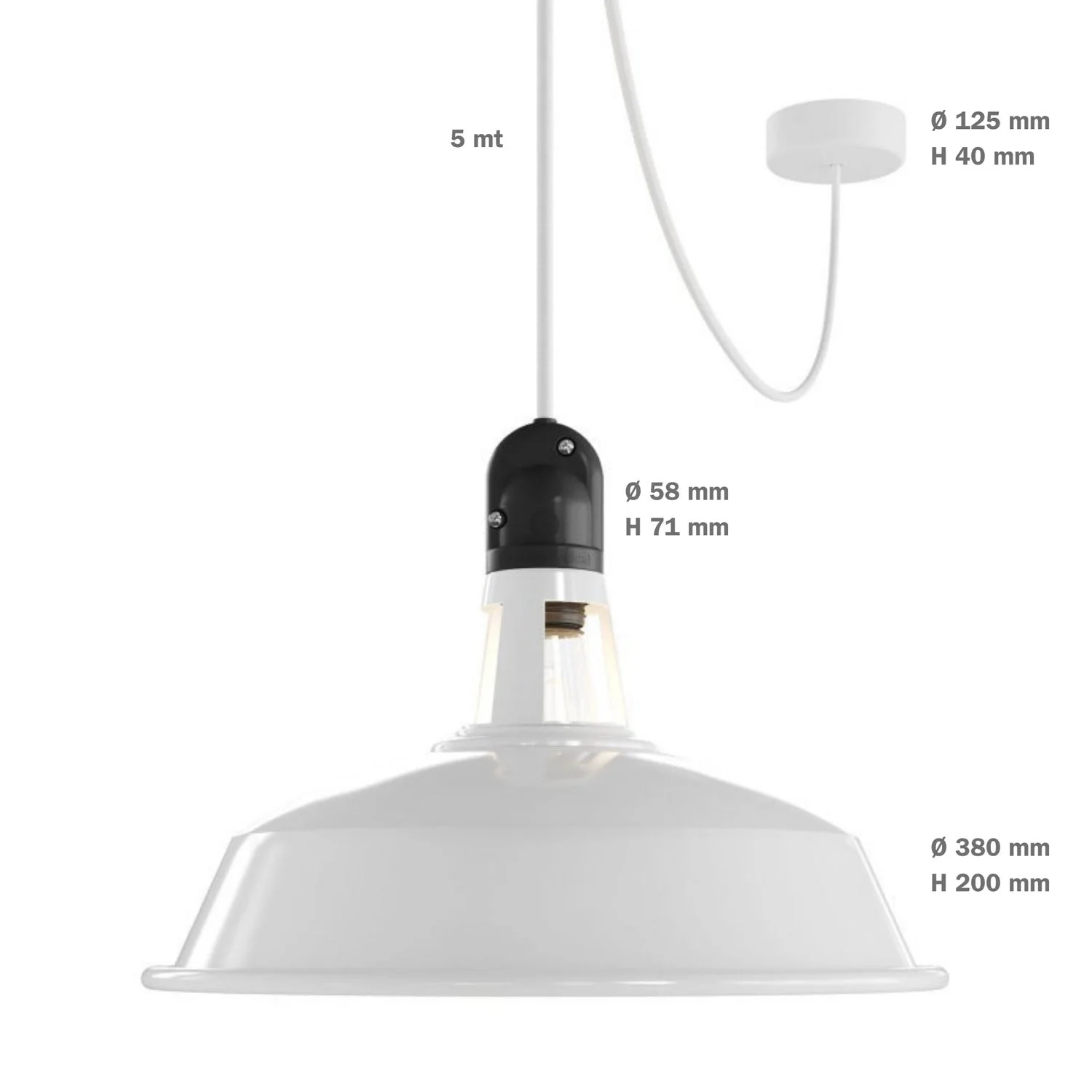 Lampe d’extérieur Modulair ELEGANT avec abat-jour, câble de 5 m, pavillon en silicone et douille IP65 étanche - Blanc - Image 7