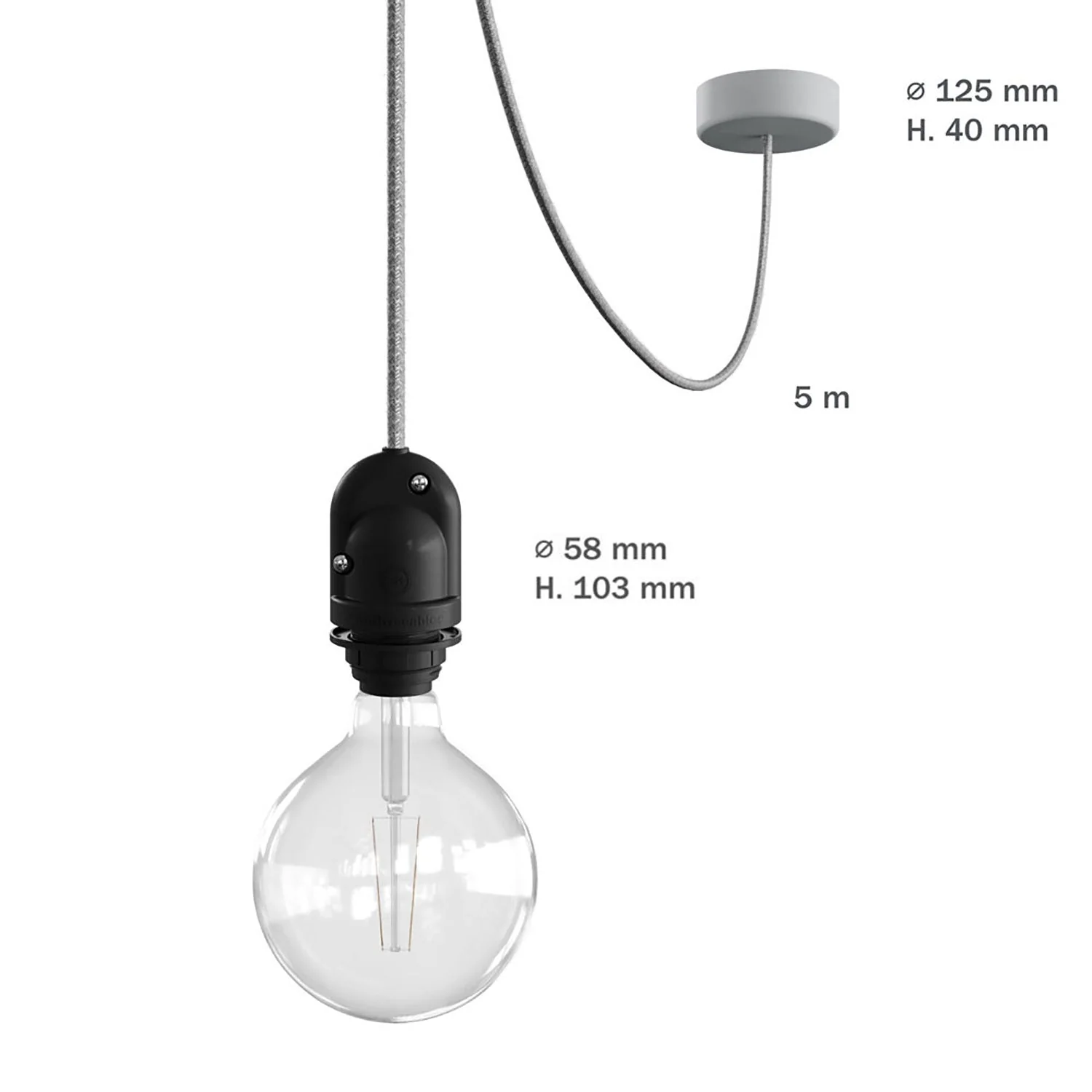 Modulair Lampe d’extérieur pour abat-jour avec 5 m de câble textile, décentreur, pavillon et douille IP65 - Gris glace - Image 6