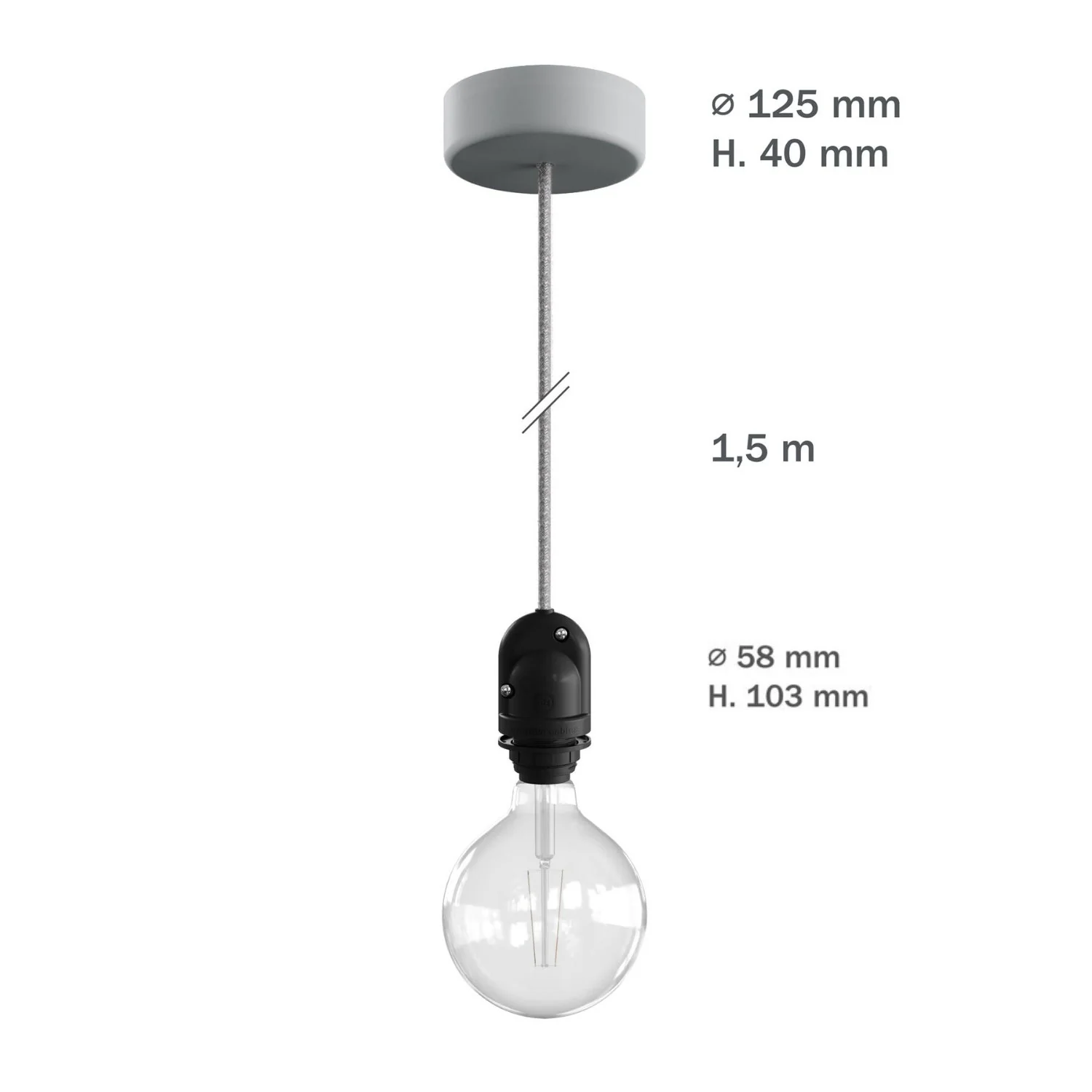 Modulair Lampe pour abat-jour d’extérieur avec 1,5 m de câble textile, pavillon et douille IP65 étanche - Noir - Image 5