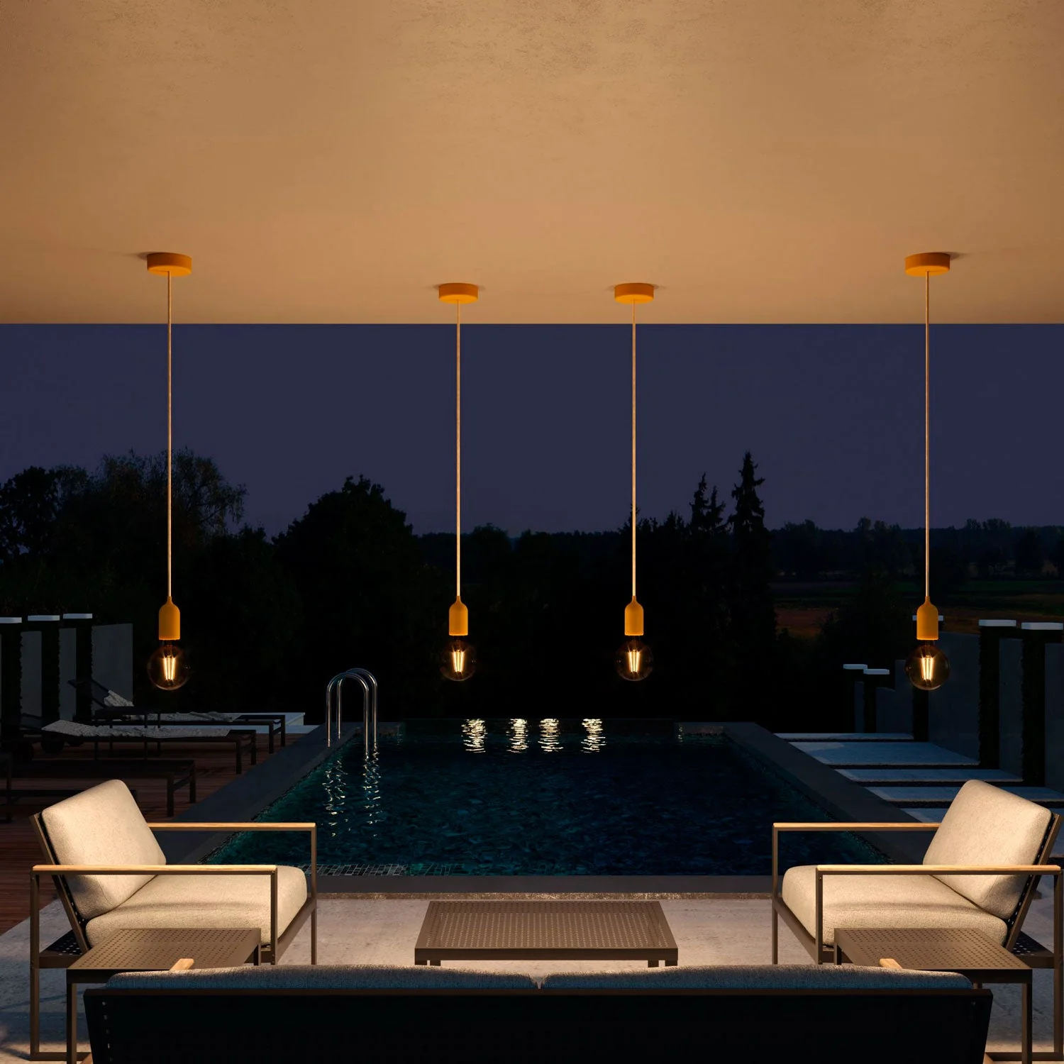 Modulair PASTEL Lampe d’extérieur avec 1,5 m de câble textile, pavillon et douille en silicone IP65 waterproof - Moutarde - Image 3