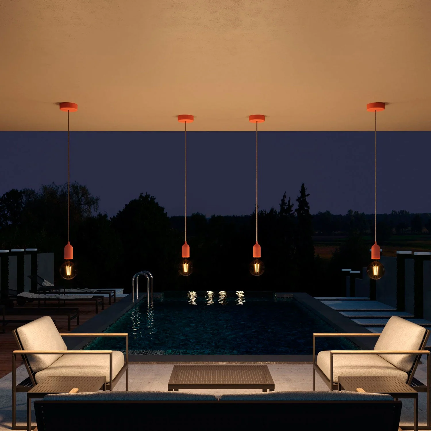 Modulair PASTEL lampe d’extérieur avec 1,5 m de câble textile, pavillon et douille en silicone IP65 waterproof - Saumon - Image 3