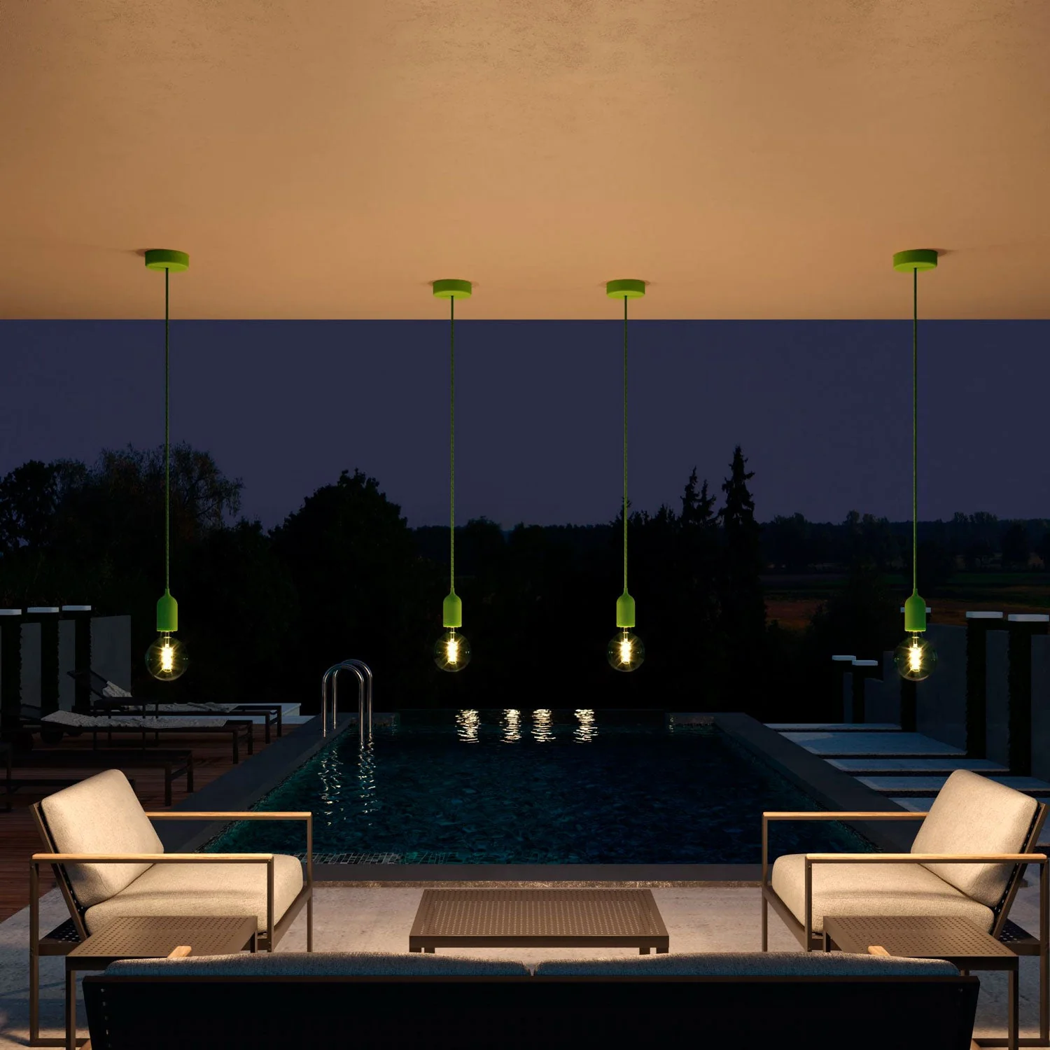 Modulair PASTEL Lampe d’extérieur avec 1,5 m de câble textile, pavillon et douille en silicone IP65 waterproof - Vert prairie - Image 3