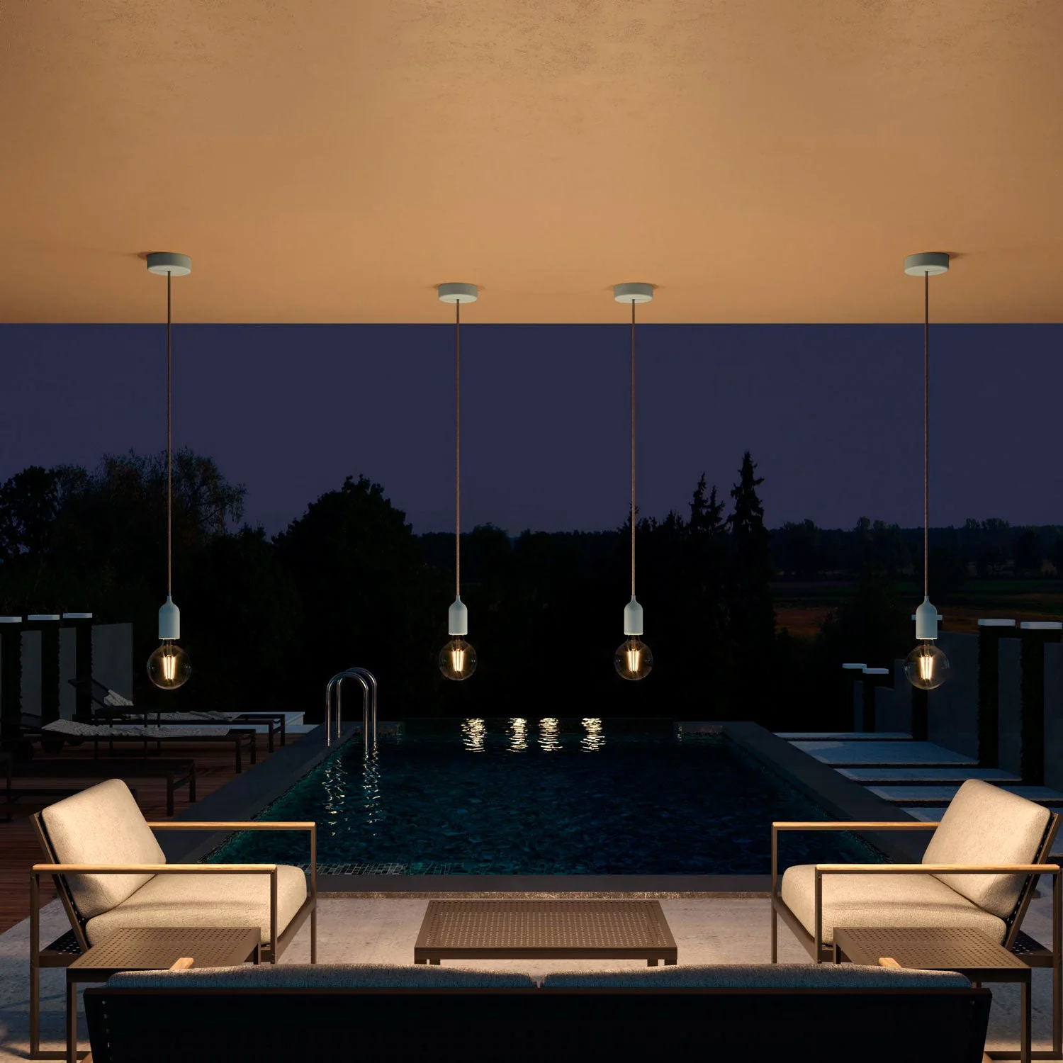 Modulair PASTEL Lampe d’extérieur avec 1,5 m de câble textile, pavillon et douille en silicone IP65 étanche - Bleu bleuet - Image 3