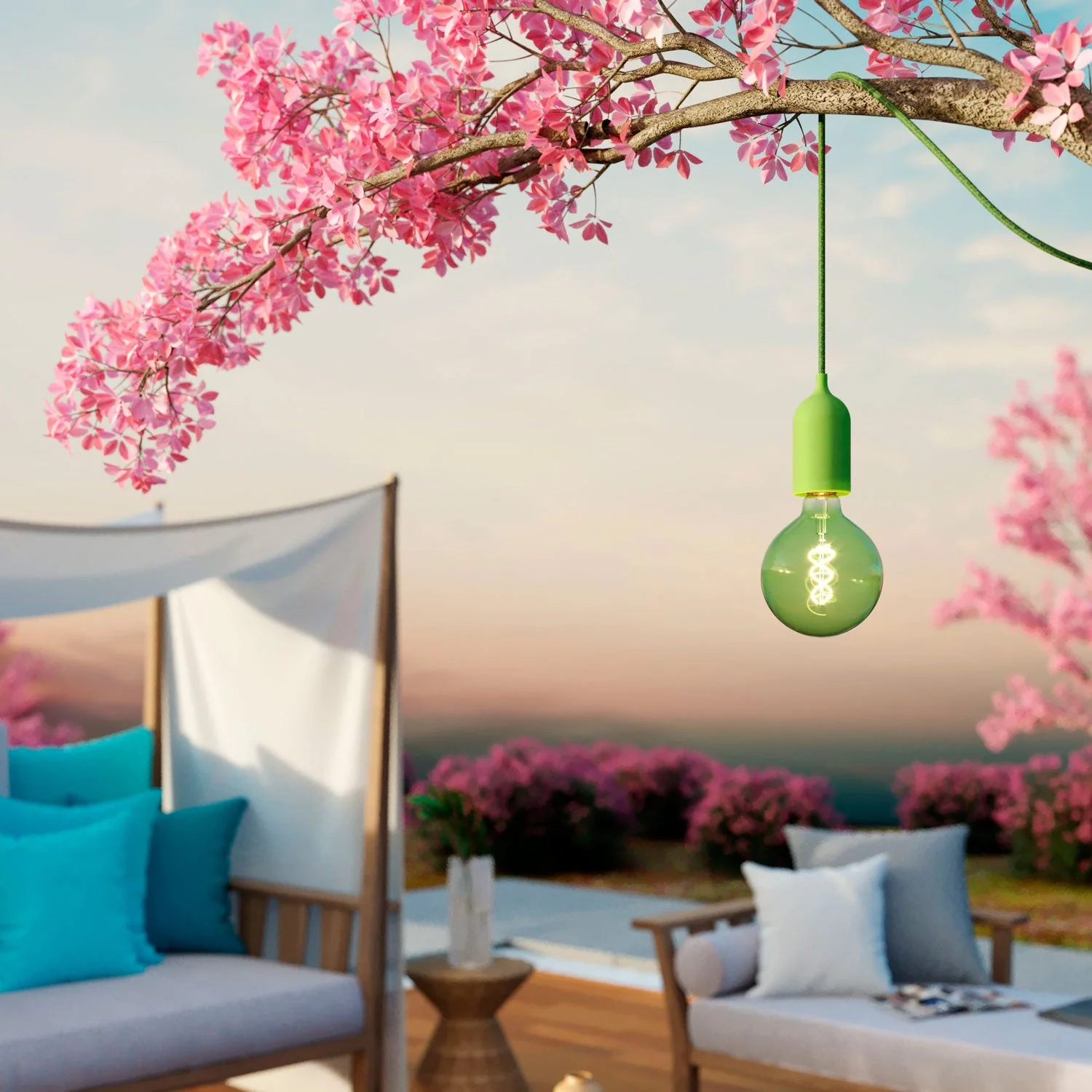 Modulair PASTEL Lampe d’extérieur avec 5 m de câble, décentreur, pavillon et douille IP65 étanche - Vert prairie - Image 2