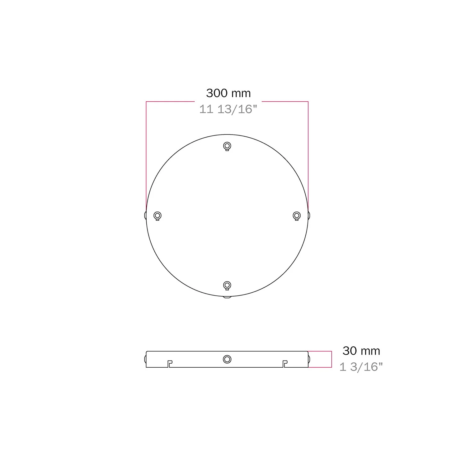 Pavillon rond en aluminium Ø 30 cm avec équerre et Câble de mise à la terre, avec 4 trous frontaux - Blanc Mat - Image 20