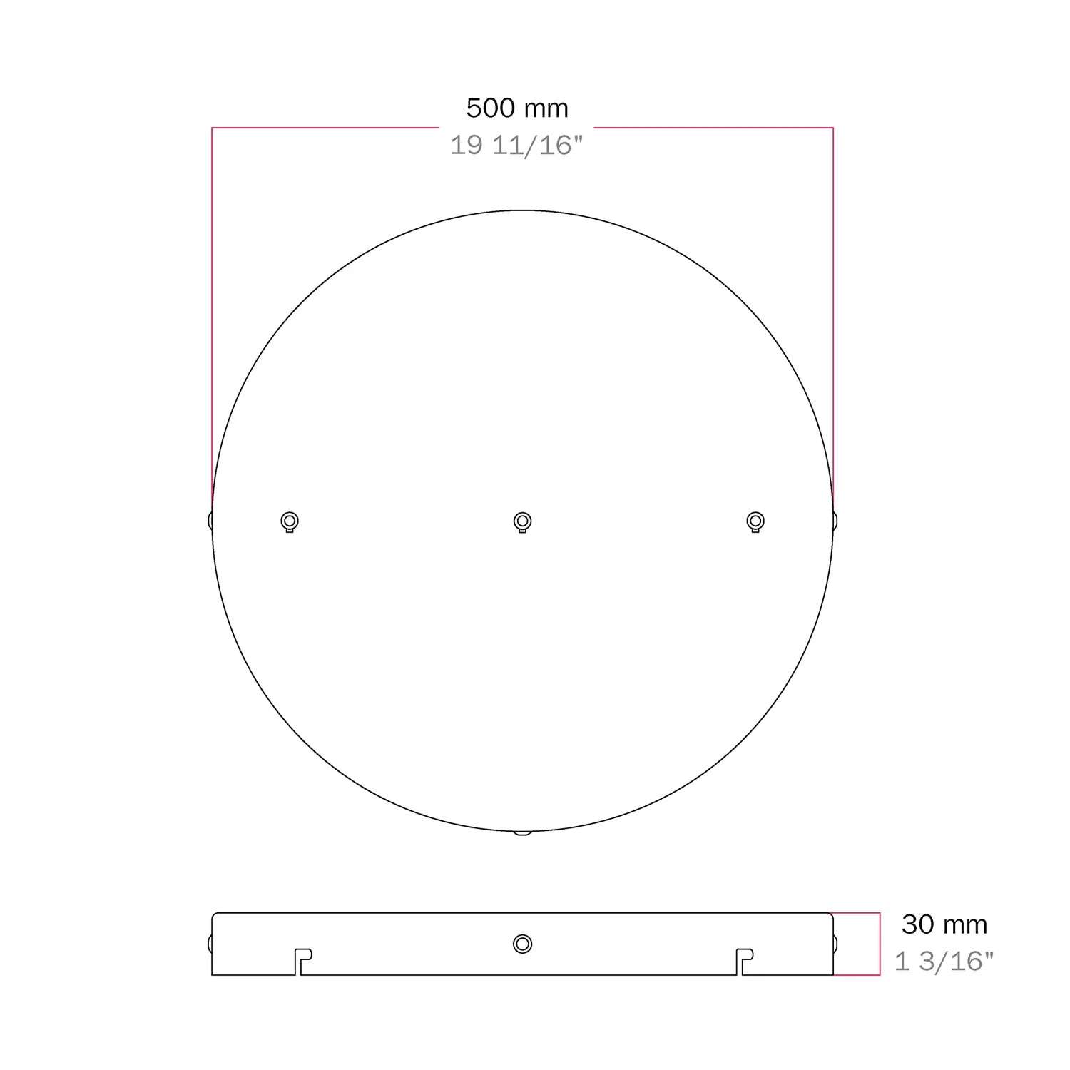 Pavillon rond en aluminium Ø 50 cm avec équerre et Câble de mise à la terre, avec 3 trous en ligne frontaux -  Blanc Mat - Image 20