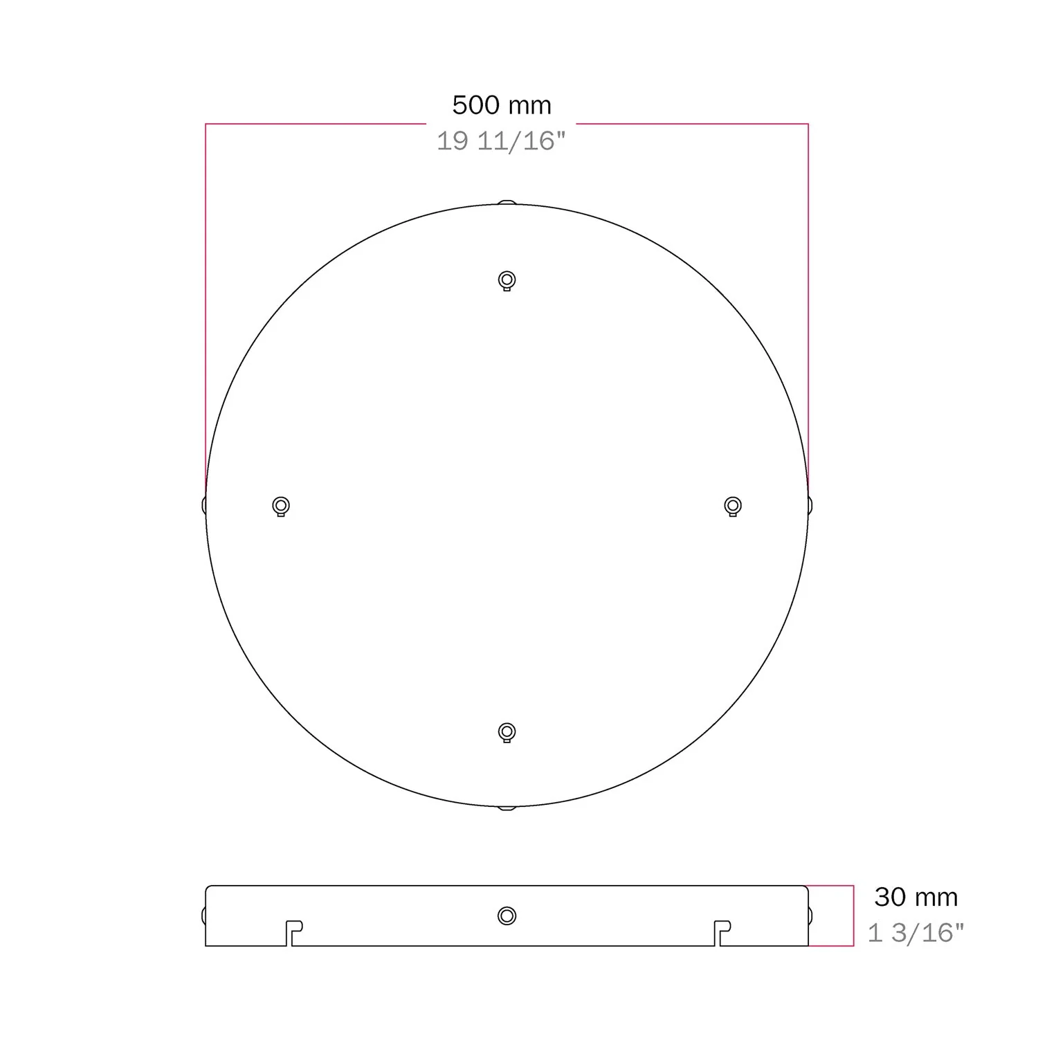 Pavillon rond en aluminium Ø 50 cm avec étrier et câble de mise à la terre, avec 4 trous frontaux - Noir - Image 25