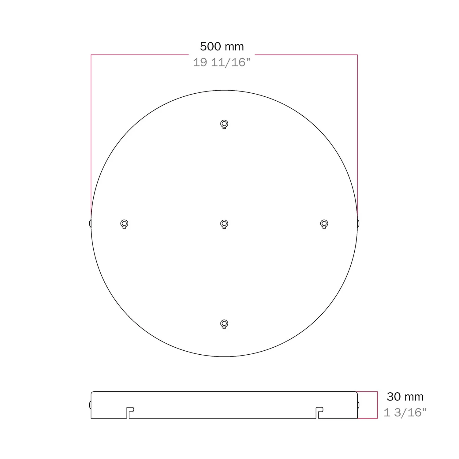 Pavillon rond en aluminium Ø 50 cm avec étrier et câble de mise à la terre, avec 5 trous frontaux - Noir - Image 15