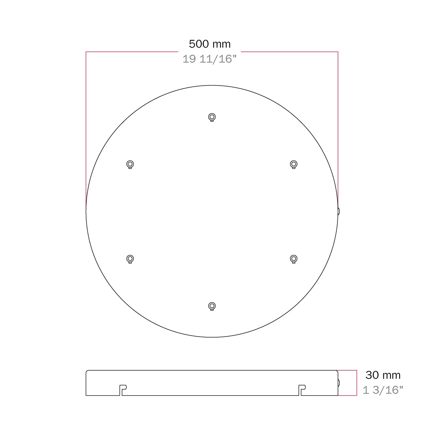 Pavillon rond en aluminium Ø 50 cm avec équerre et Câble de mise à la terre, avec 6 trous frontaux - Noir - Image 10