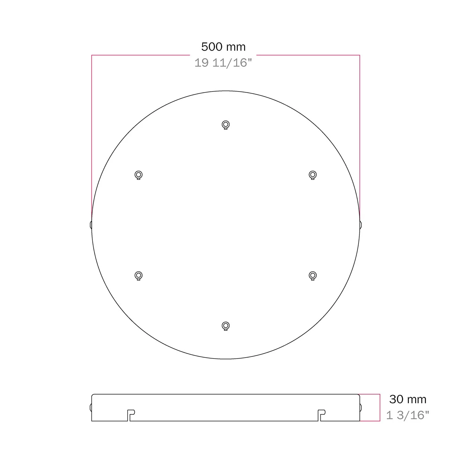 Pavillon rond en aluminium Ø 50 cm avec équerre et Câble de mise à la terre, avec 6 trous frontaux - Noir - Image 15