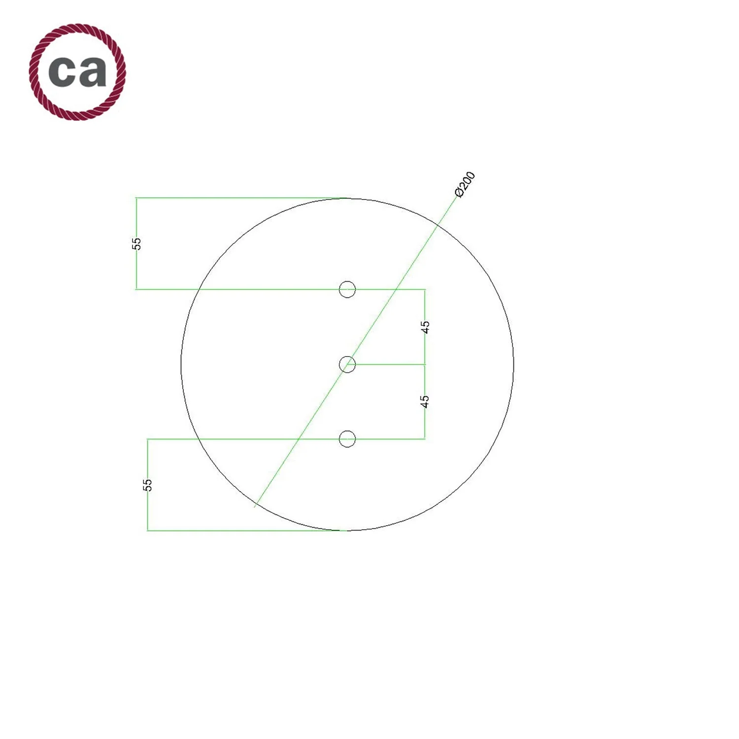 Pavillon Rose-One rond, diamètre 200 mm avec 3 trous alignés et 4 trous latéraux - Vert prairie - Image 7