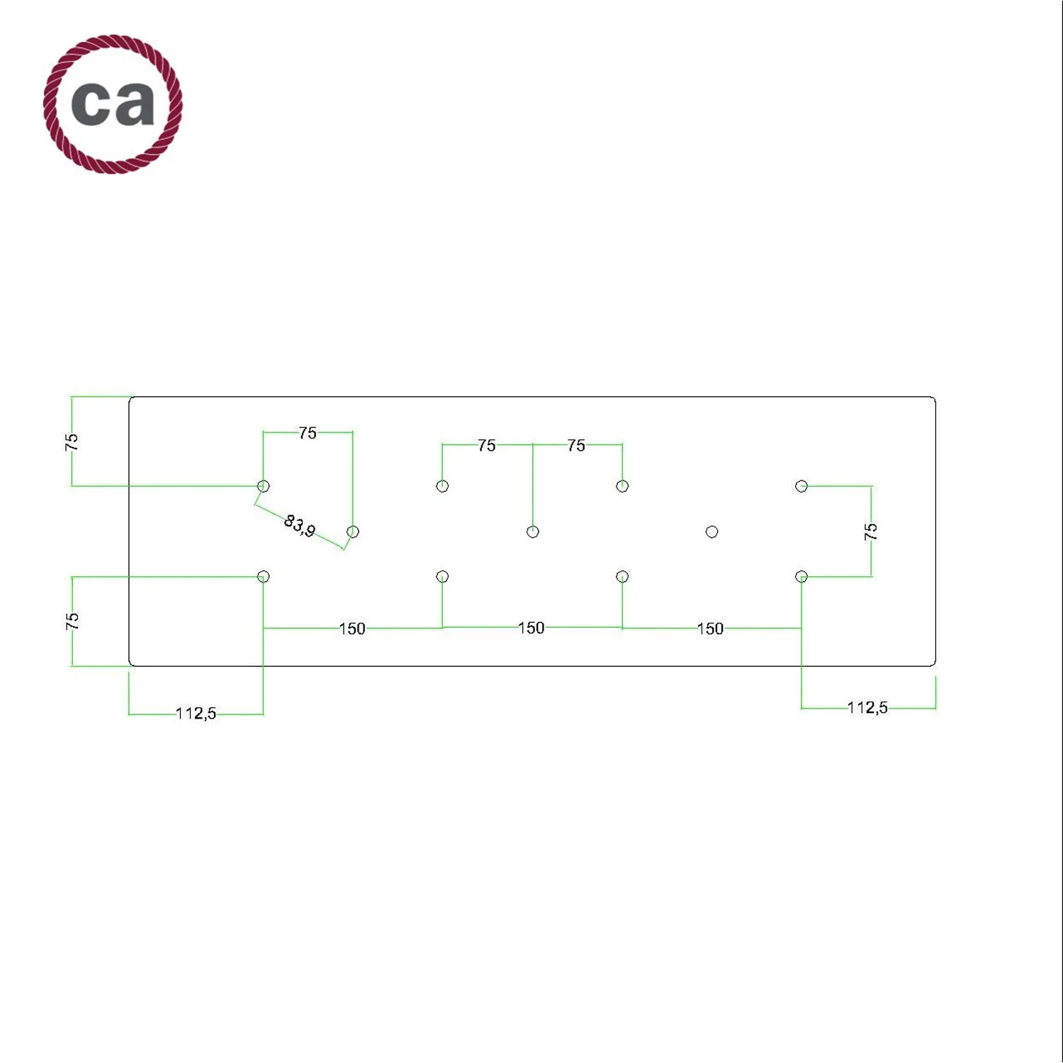 Pavillon XXL Rose-One rectangulaire à 11 trous et 6 trous latéraux, dimensions 675 x 225 mm - Dibond Blanc mat - Image 5