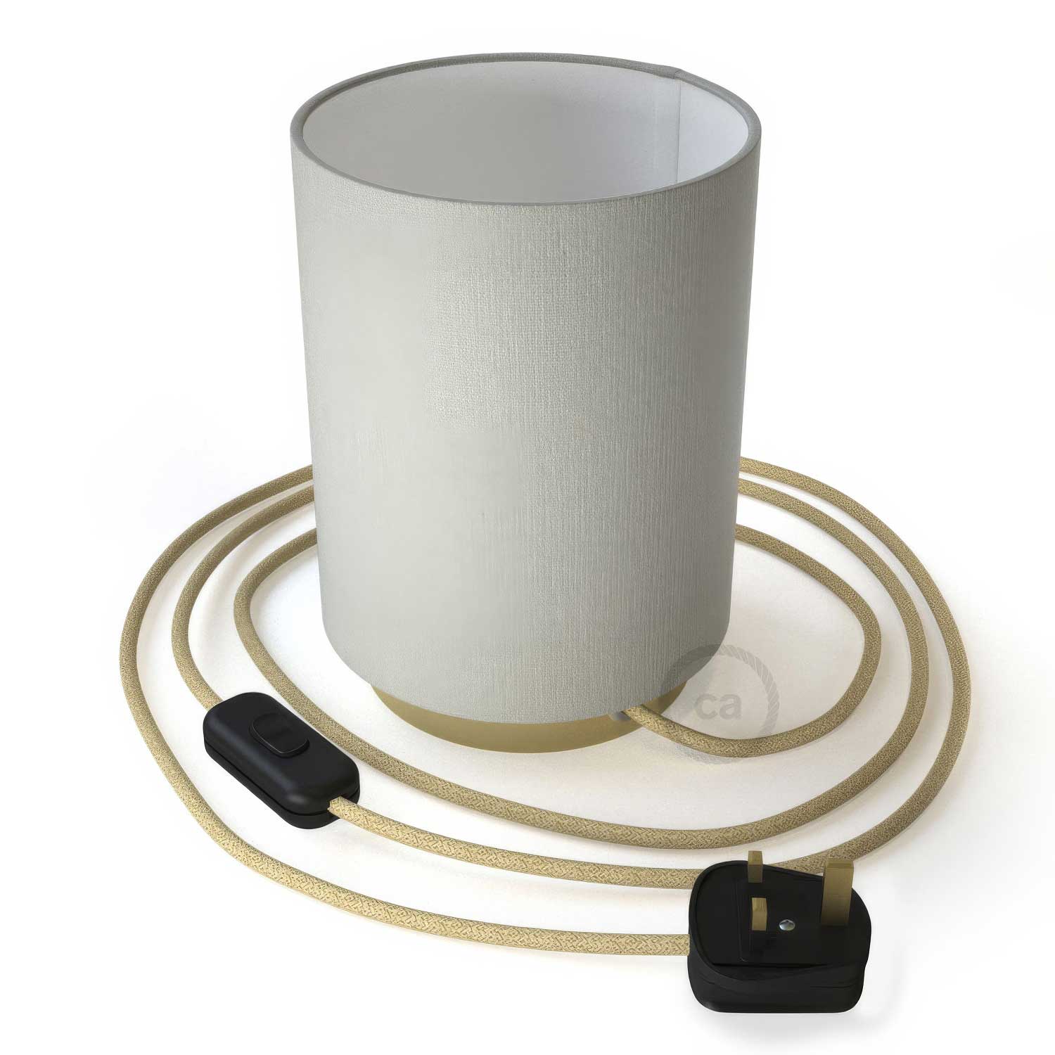 Posaluce en métal avec abat-jour Cylindre Linone Blanc et fiche UK - Linone blanc brillant