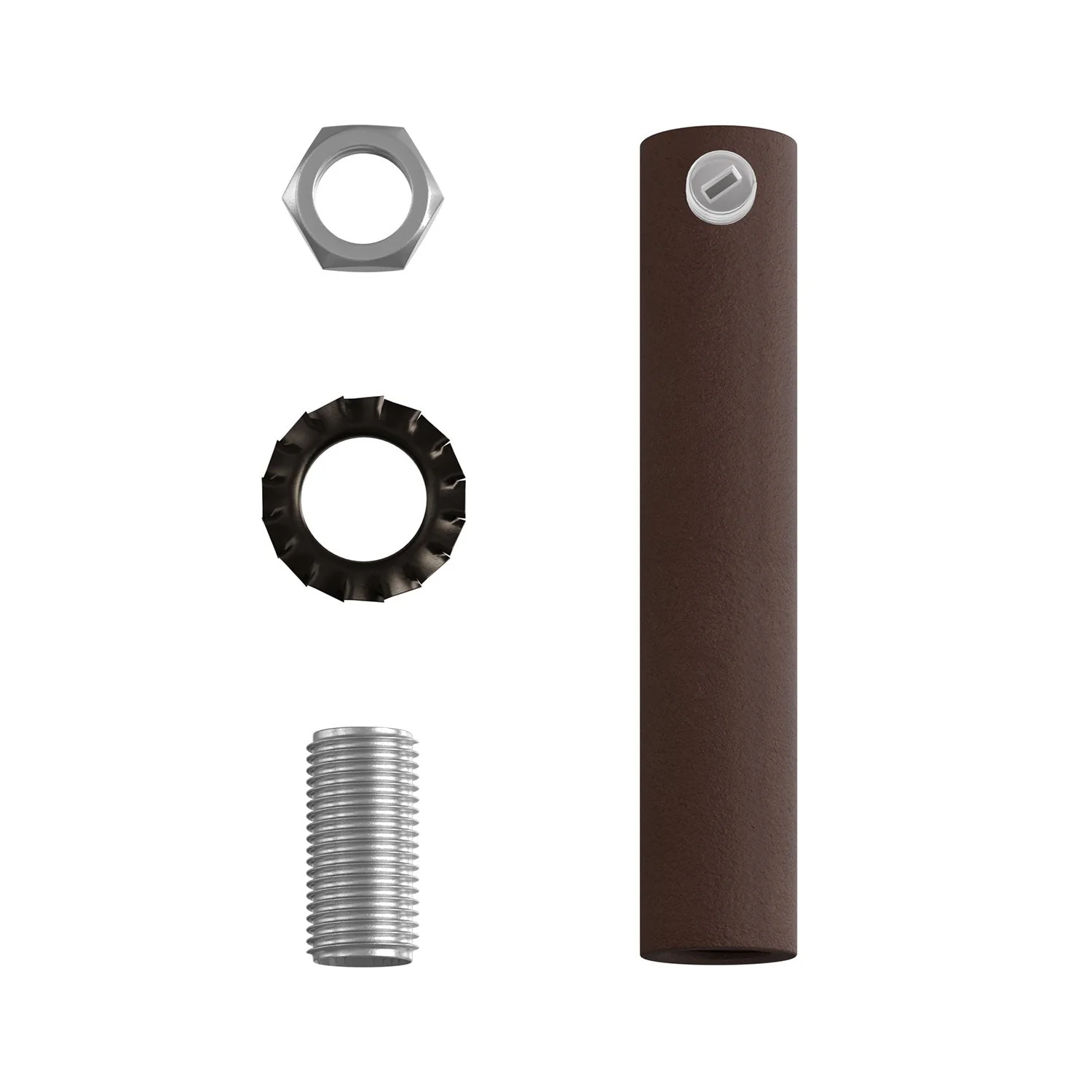 Serre-câble cylindrique en métal longueur 7 cm complet avec tige, écrou et rondelle - Rouille foncée laquée - Image 4