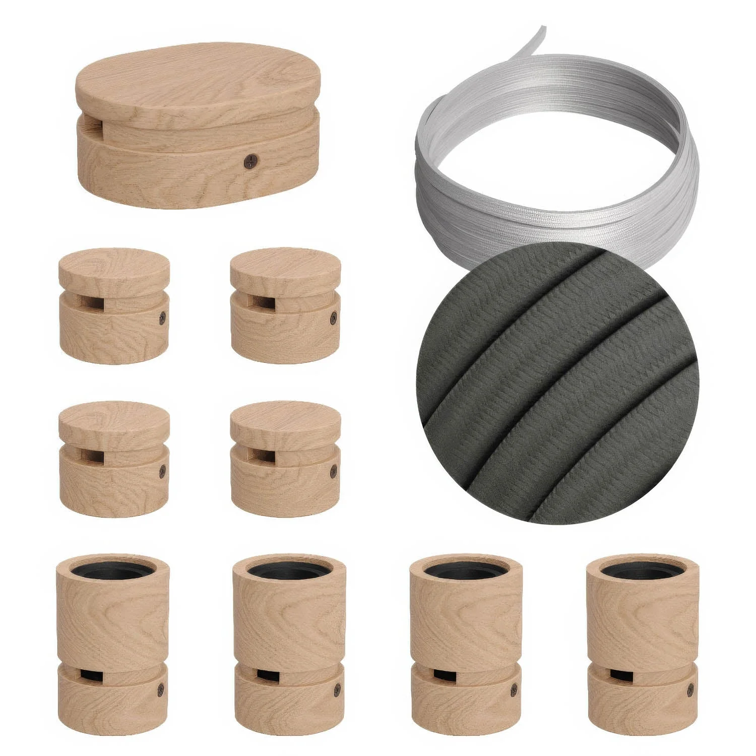 Système Filé Symmetric Kit - avec câble CM03 de 5 m pour guirlande lumineuse et 9 composants en bois pour intérieur