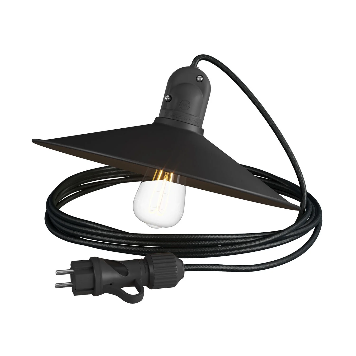 Snake Modulair avec abat-jour Swing, lampe portable d’extérieur, 5 m de câble textile, douille IP65 et fiche - Noir