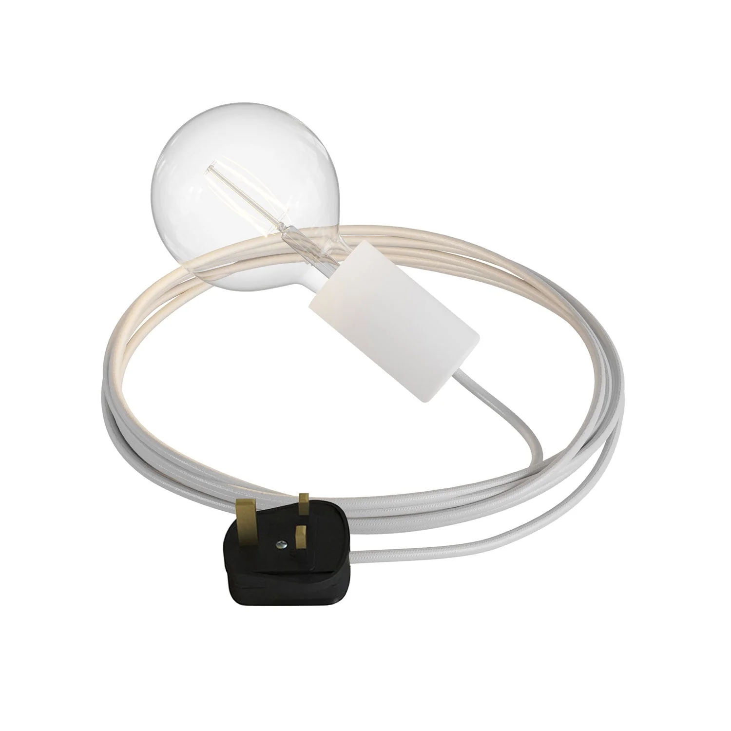 Snake Modulair Elegant, lampe portable d’extérieur, 5 m de câble textile, douille IP65 et fiche UK - Blanc
