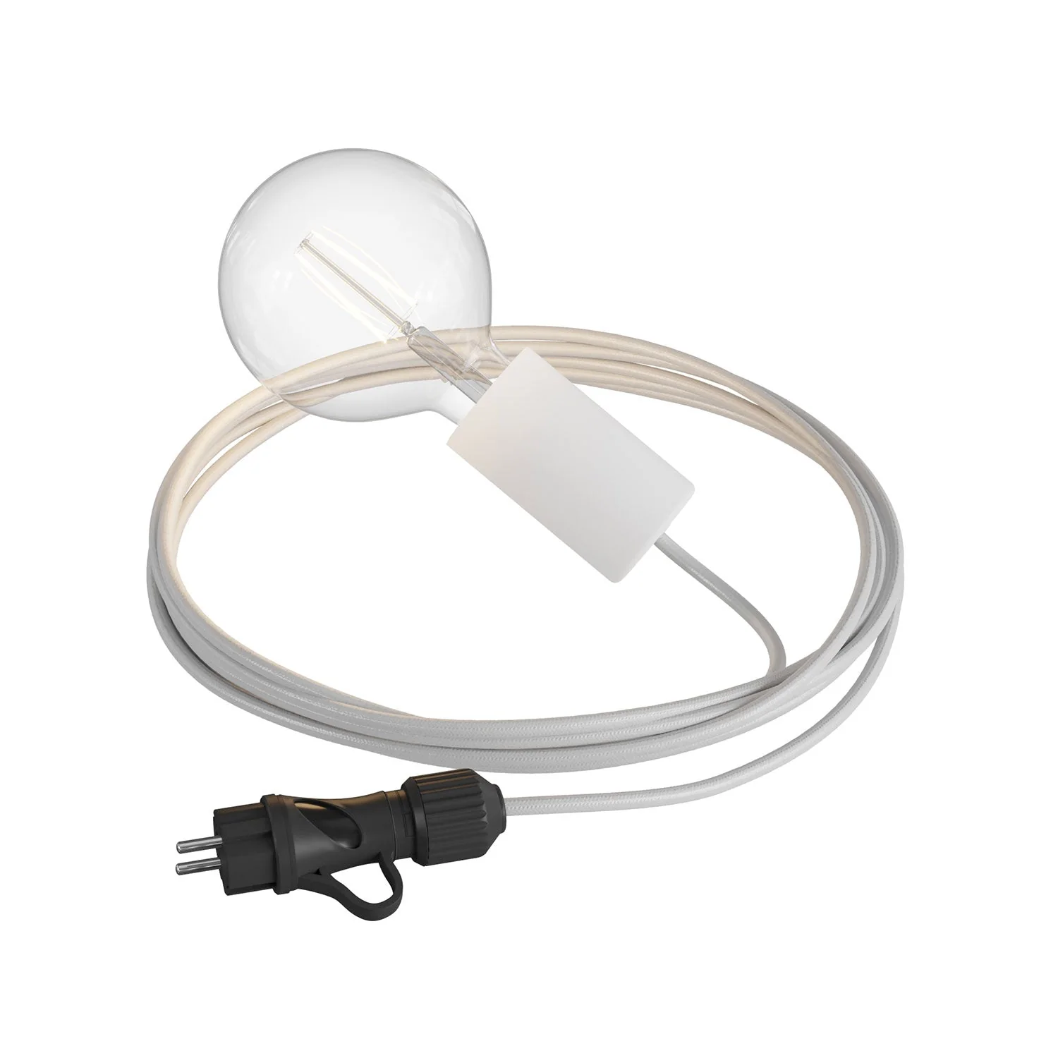 Snake Modulair Elegant, lampe portable d’extérieur, 5 m de câble textile, douille IP65 et fiche - Blanc