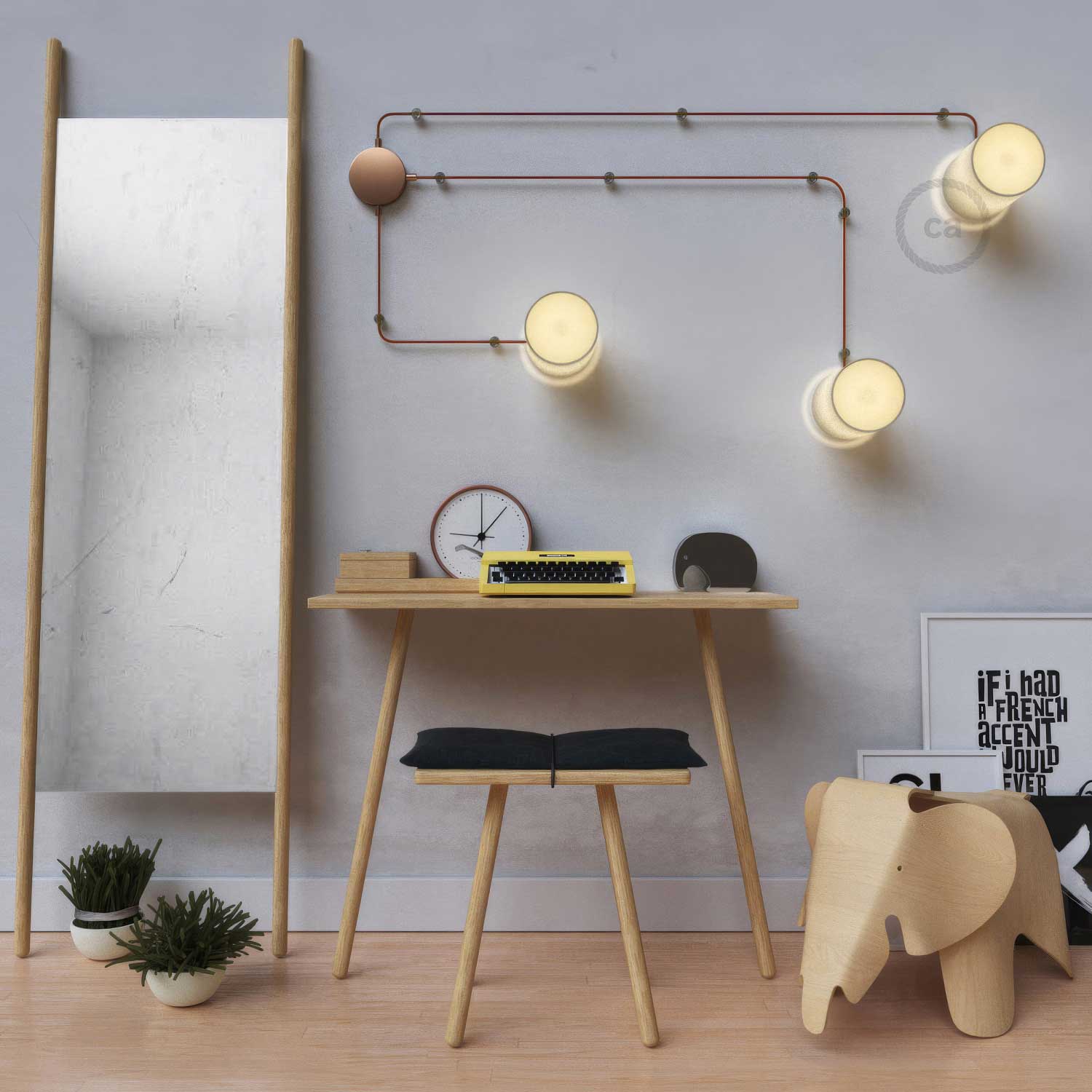 Spostaluce, le point lumineux en métal complet avec douille E27 filetée, câble textile et trous latéraux - Cuivre - Image 2