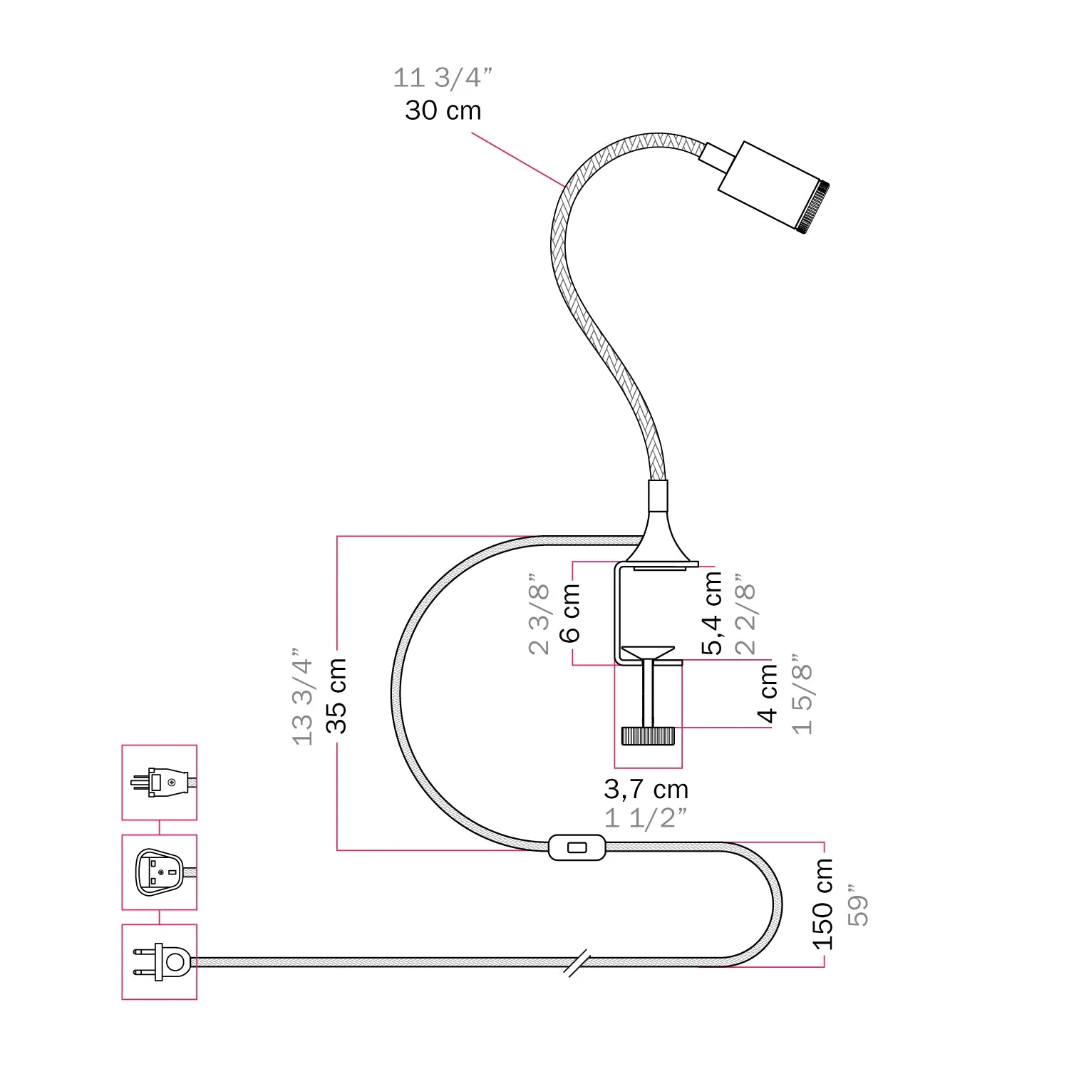 Spot orientable MAG-Y avec pince et fiche UK - Cuivre satiné - Image 8