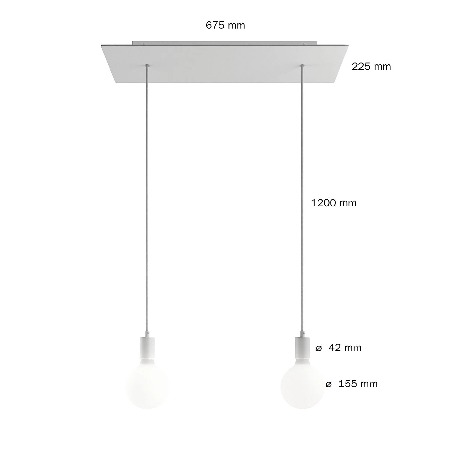 Suspension à 2 descentes avec XXL Rose-One rectangulaire 675 mm et finitions métalliques - Noir mat - Image 6