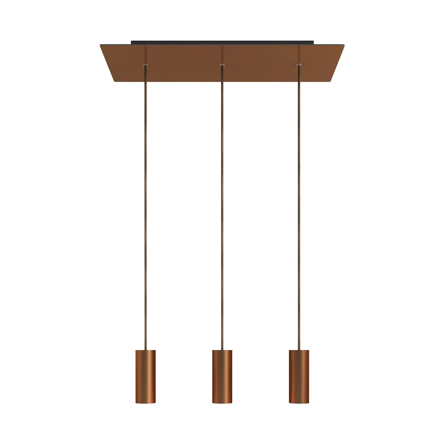 Suspension à 3 descentes avec XXL Rose-One rectangulaire 675 mm et abat-jour en métal Tub-E14 – Cuivre satiné