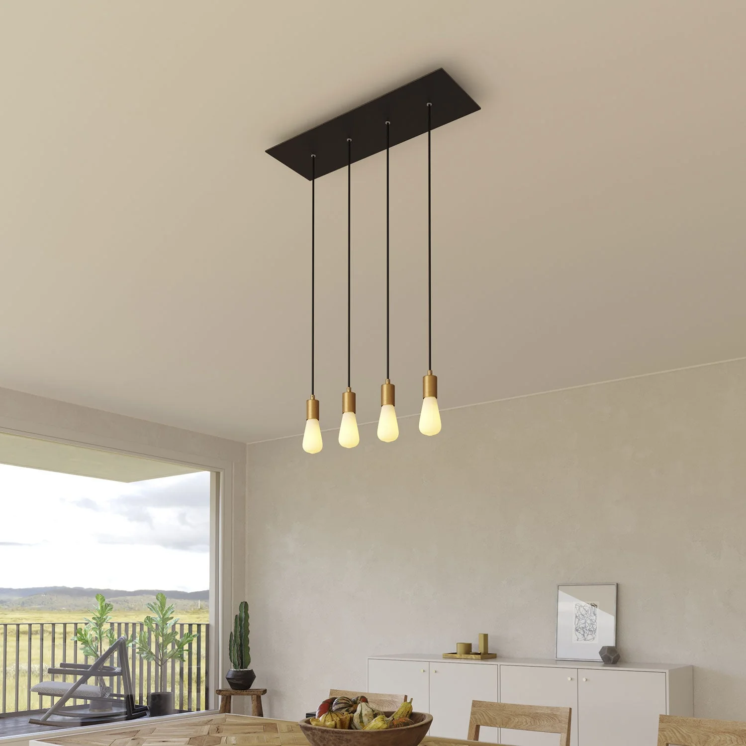 Suspension à 4 descentes avec Rose-One XXL rectangulaire 675 mm et finitions métalliques - Noir mat - Image 2