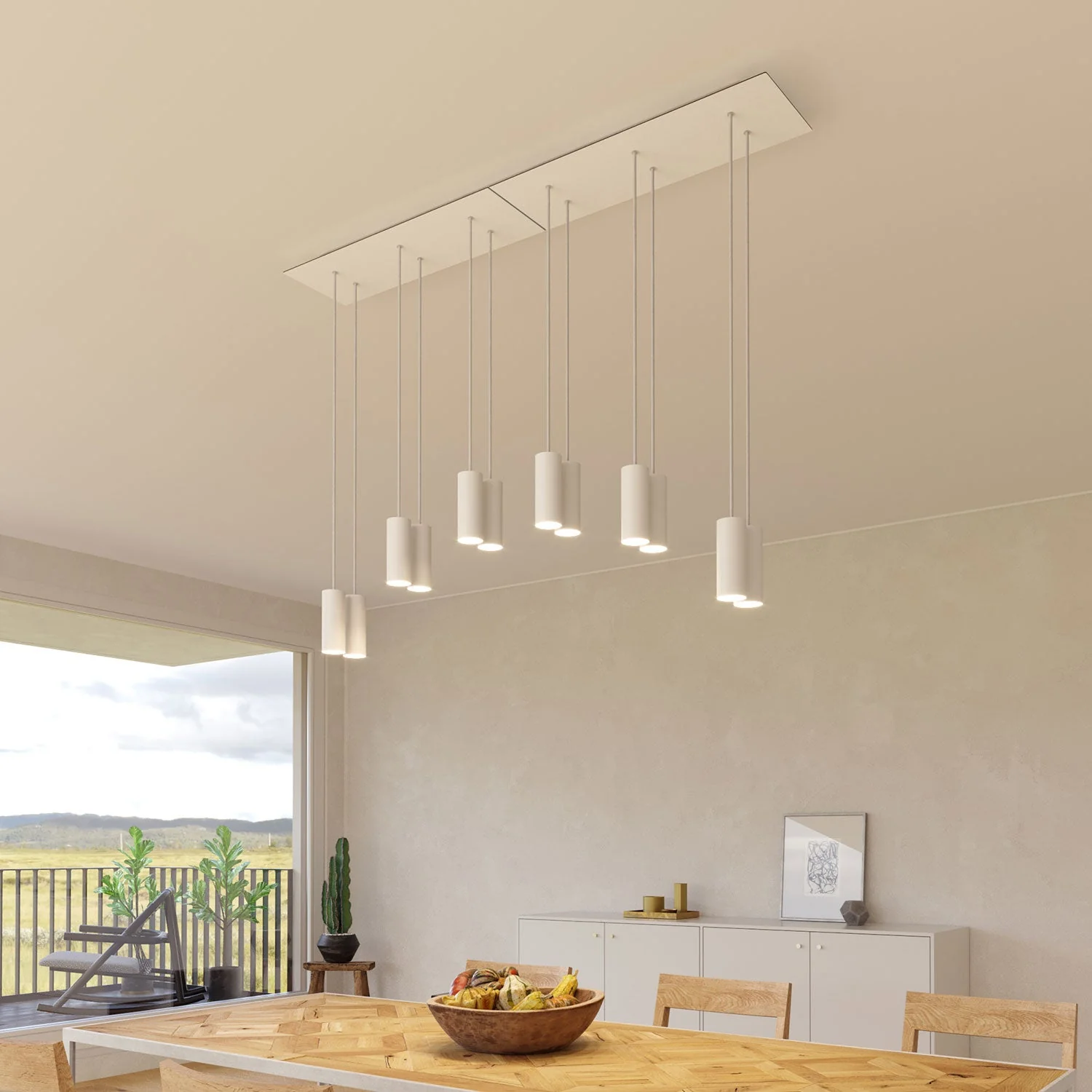 Suspension à 6 descentes avec XXL Rose-One rectangulaire 675 mm avec abat-jour en métal Tub-E14 - Blanc mat - Image 2