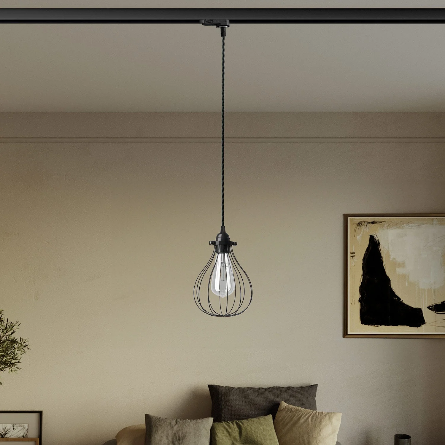 Suspension avec abat-jour cage Drop pour rails - Noir - Image 2