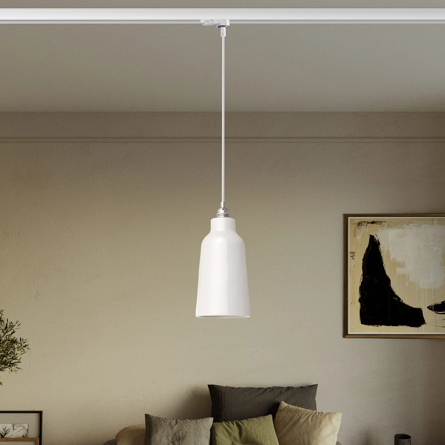 Suspension avec abat-jour Bouteille et adaptateur pour rails - Blanc brillant - Image 2