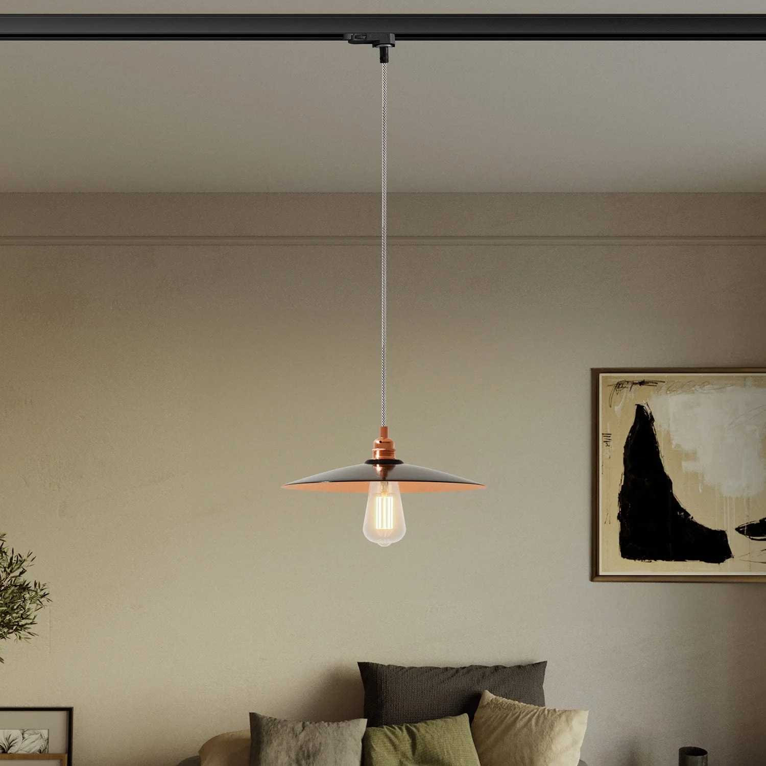 Lampe suspendue avec abat-jour en céramique Piatto pour rails - Noir - Image 2