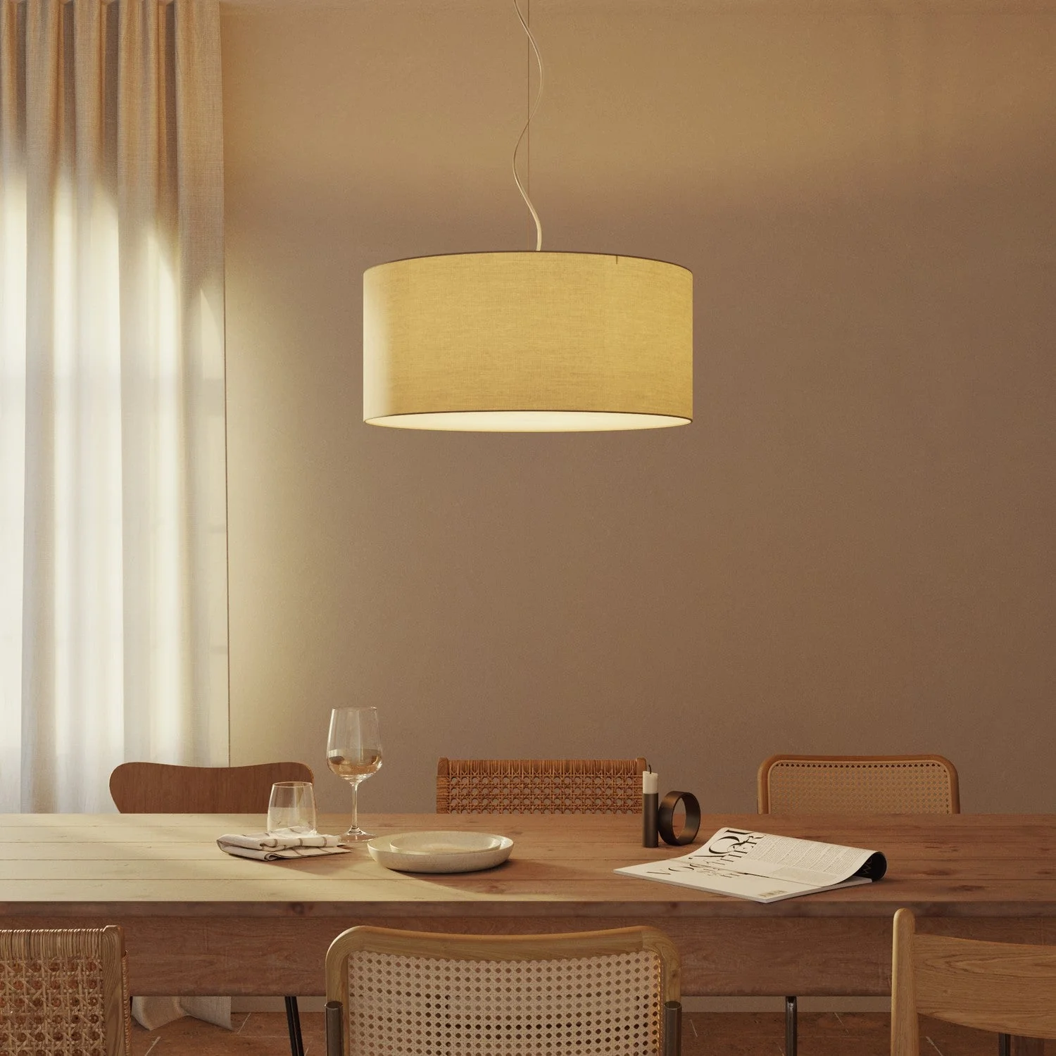 Suspension avec abat-jour en tissu Cylindre Large - Made in Italy - Arenal Taupe - Image 8