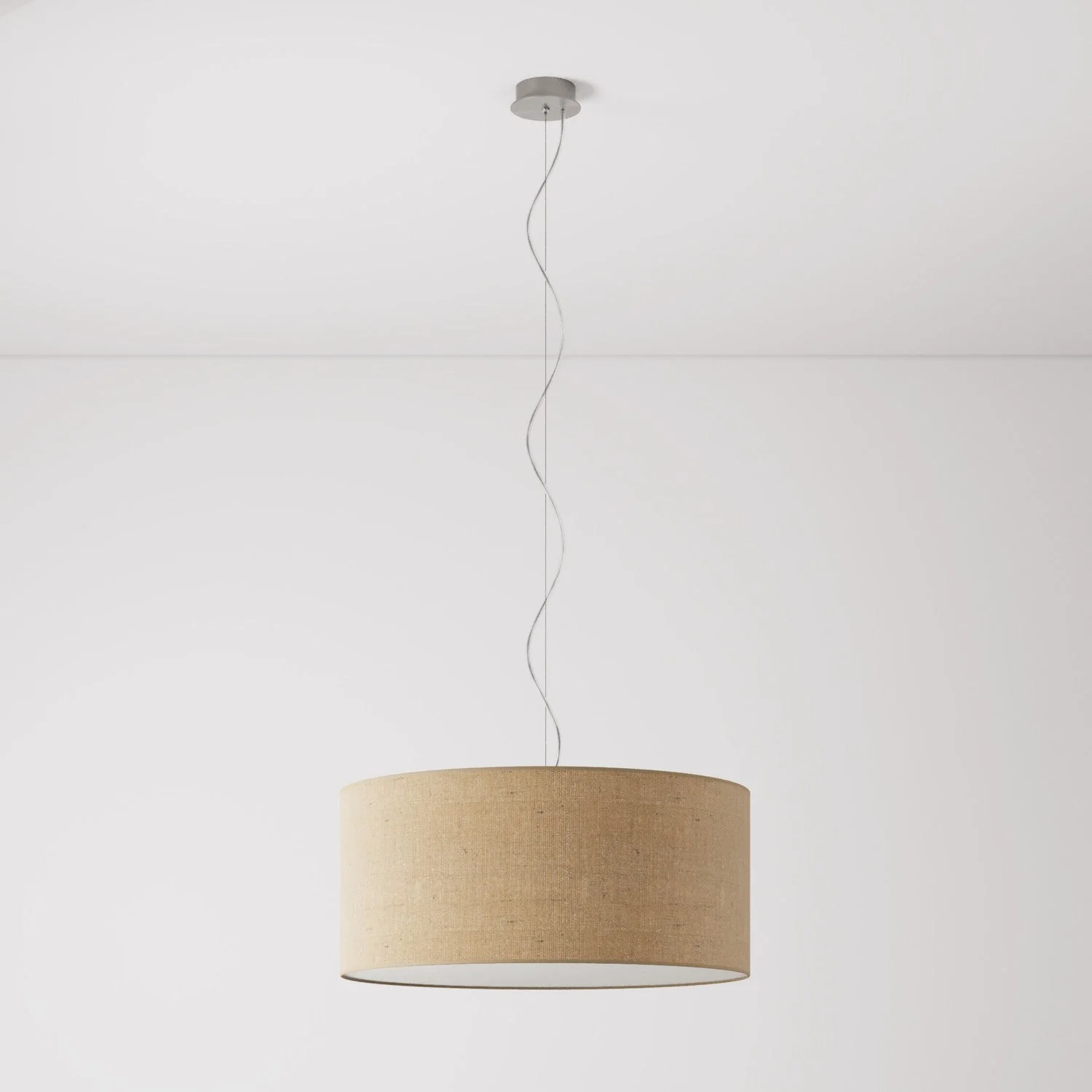 Suspension avec abat-jour en tissu Cylindre Large - Made in Italy - Jute Naturelle