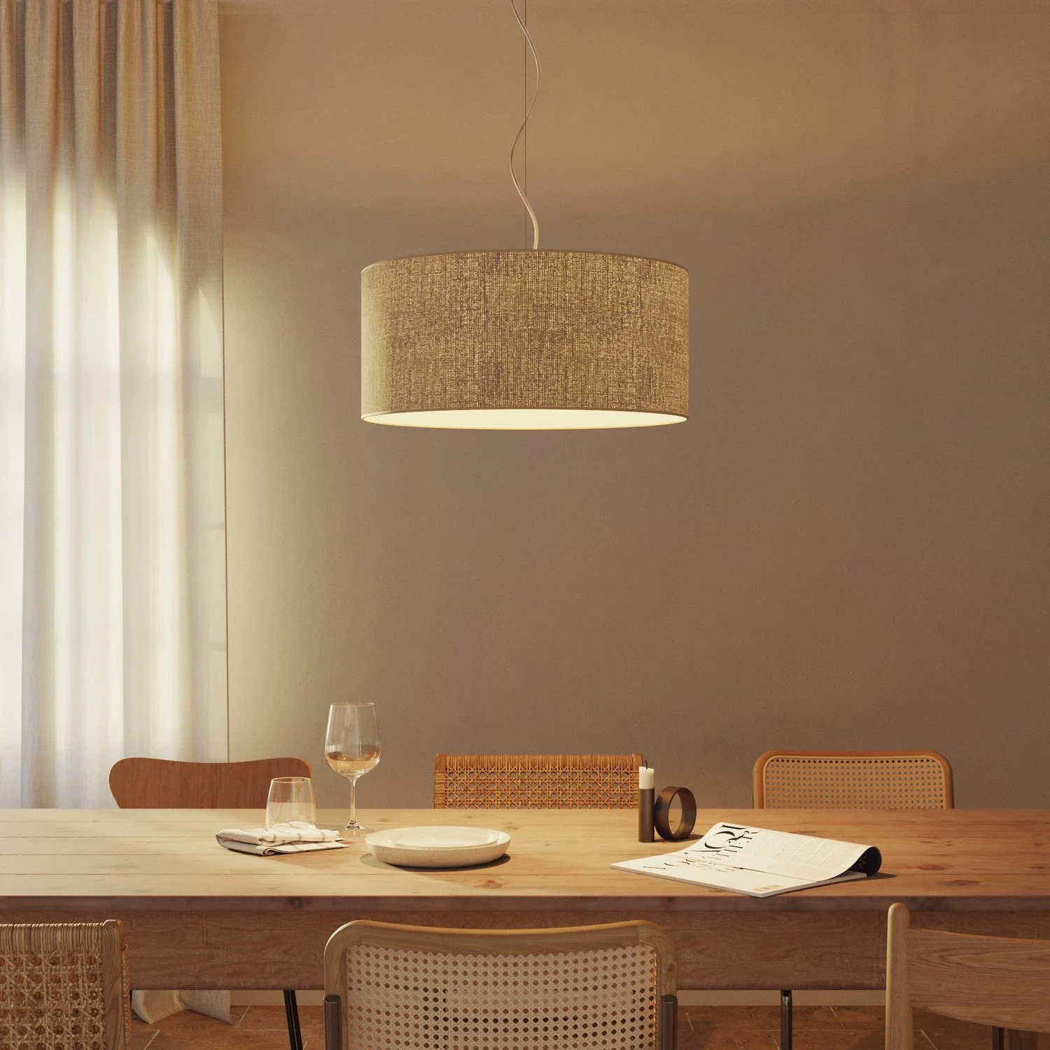 Suspension avec abat-jour en tissu Cylindre Large - Made in Italy - Jute Naturelle - Image 2