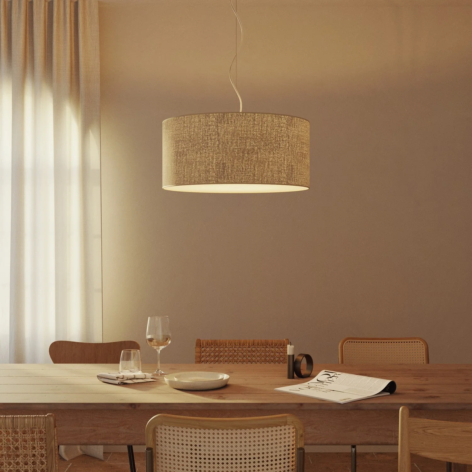 Suspension avec abat-jour en tissu Cylindre Large - Made in Italy - Jute Naturelle - Image 8