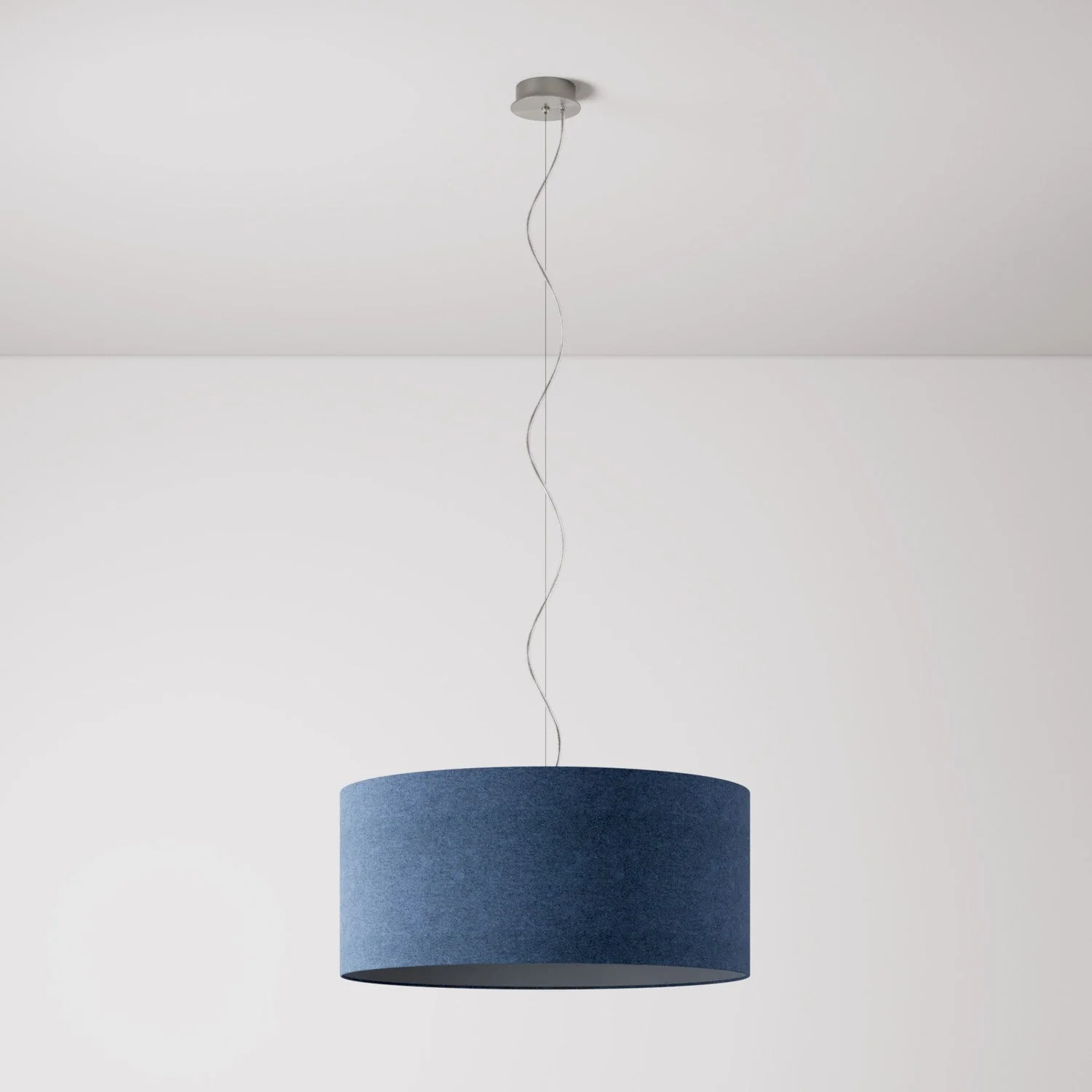 Suspension avec abat-jour en tissu Cylindre Large - Fabriqué en Italie - Laine Bleue