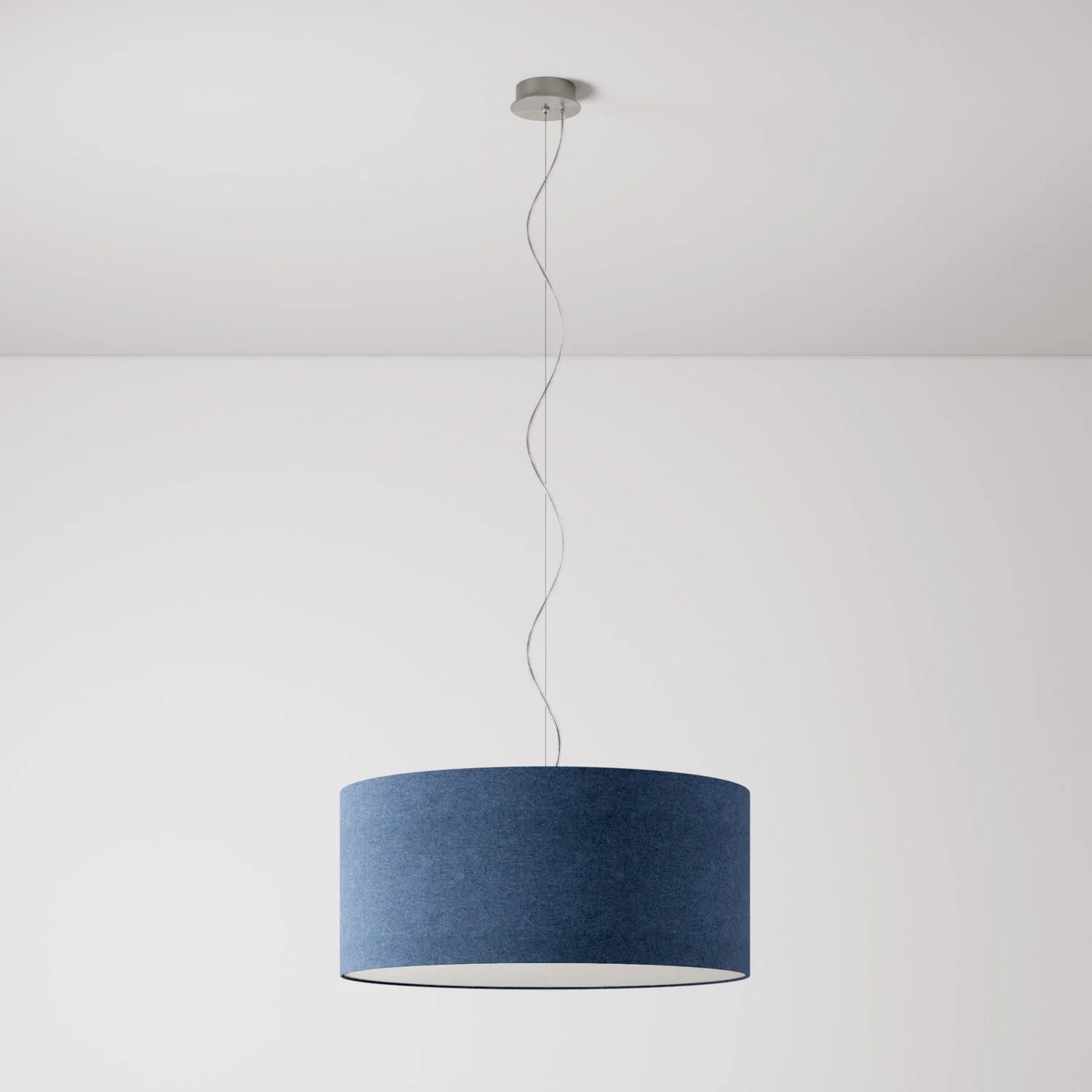 Suspension avec abat-jour en tissu Cylindre Large - Fabriqué en Italie - Laine Bleue - Image 7