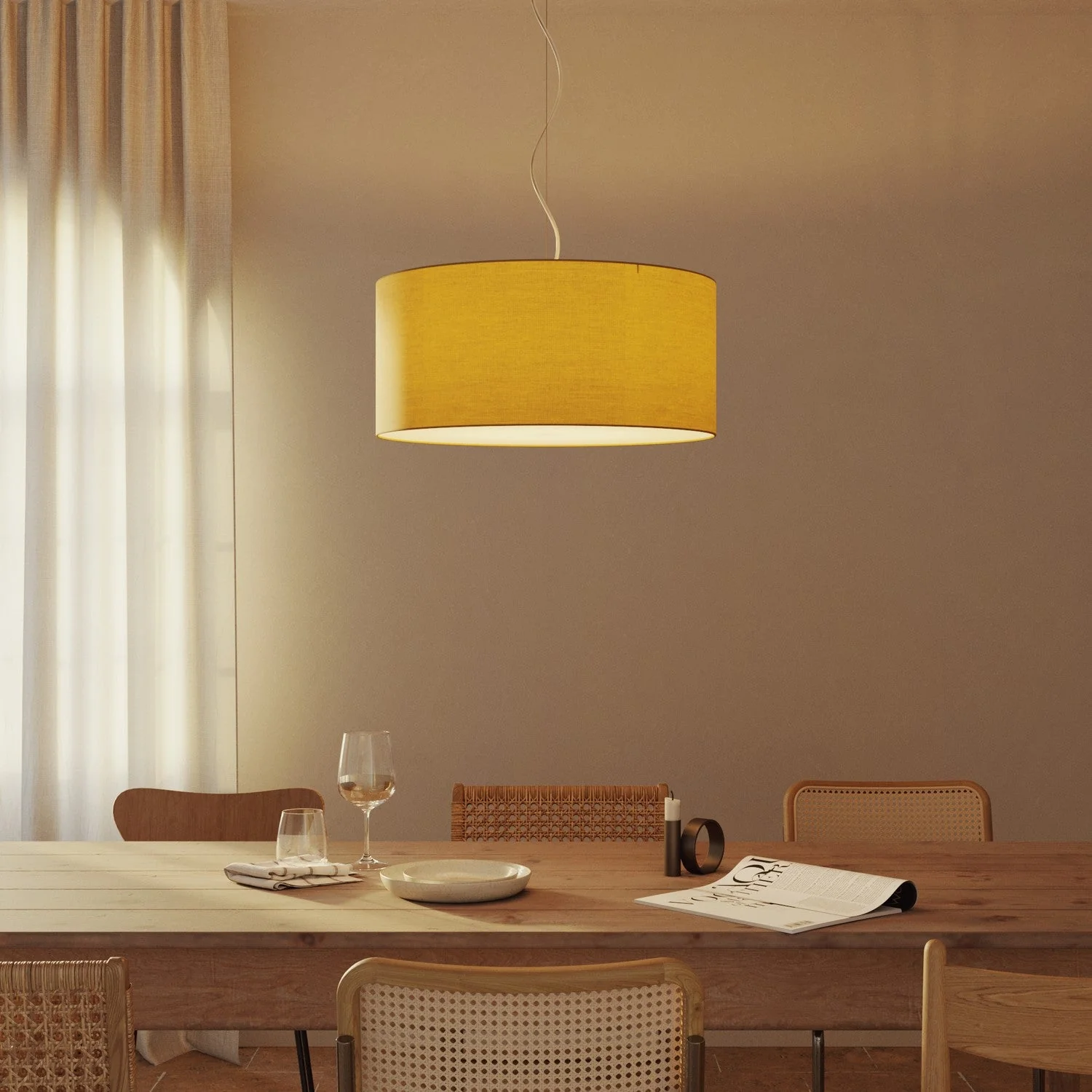 Suspension avec abat-jour en tissu Cylindre Large - Made in Italy - Arenal Or - Image 8