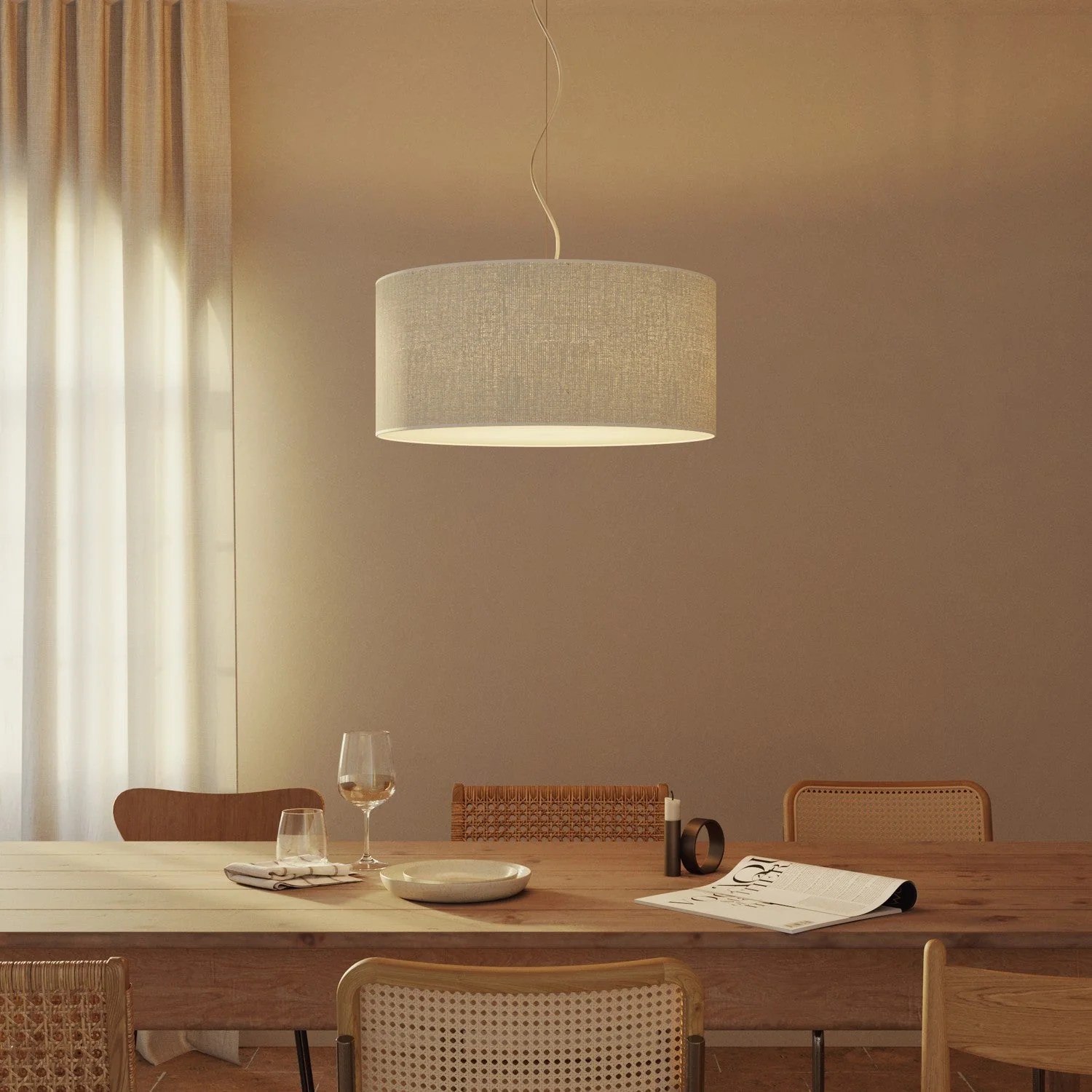 Suspension avec abat-jour en tissu Cylindre Large - Made in Italy - Jute Claire - Image 8